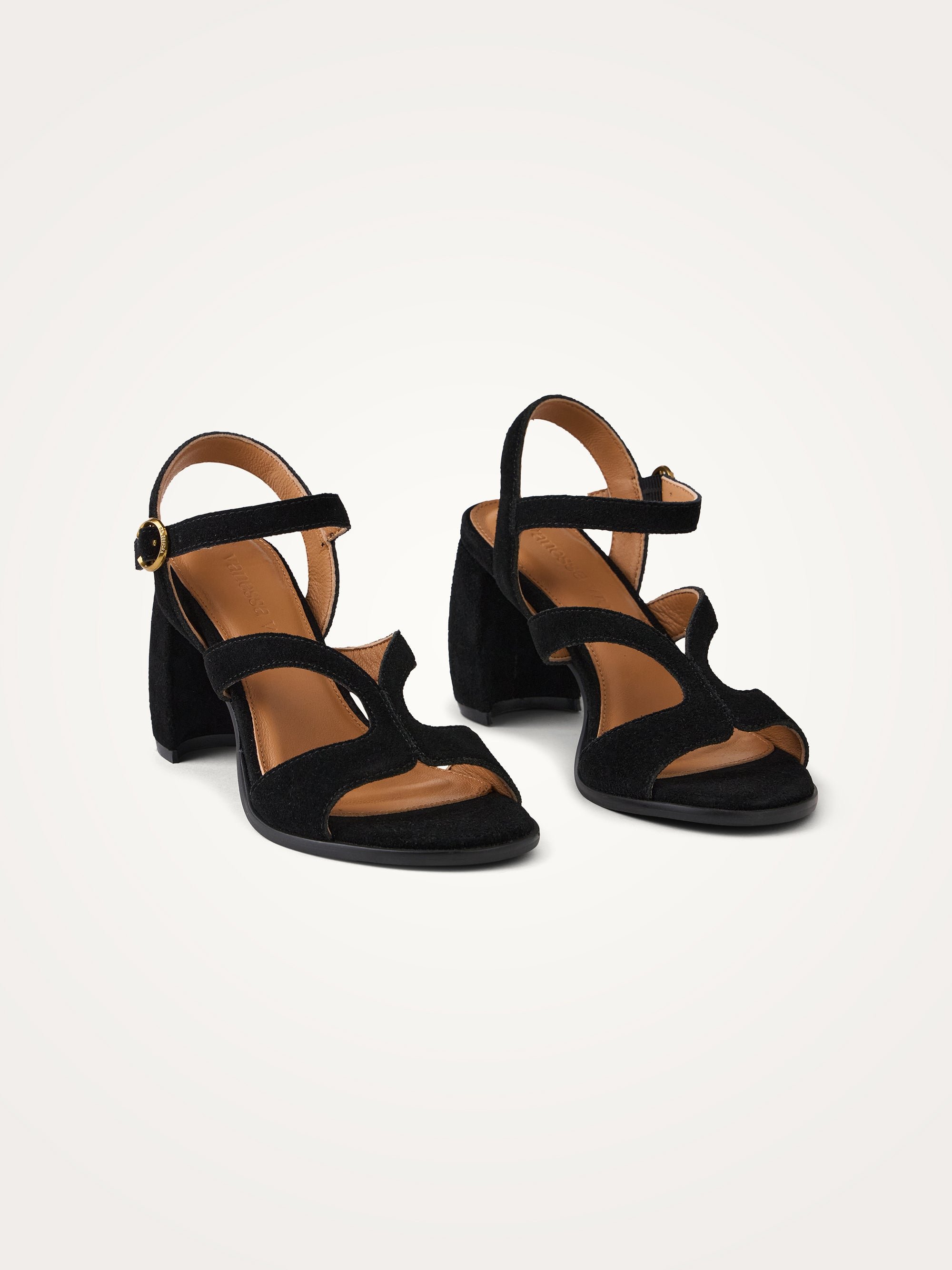 Leather sandals with ankle strap and demi-lune heel. VANESSA WU Black