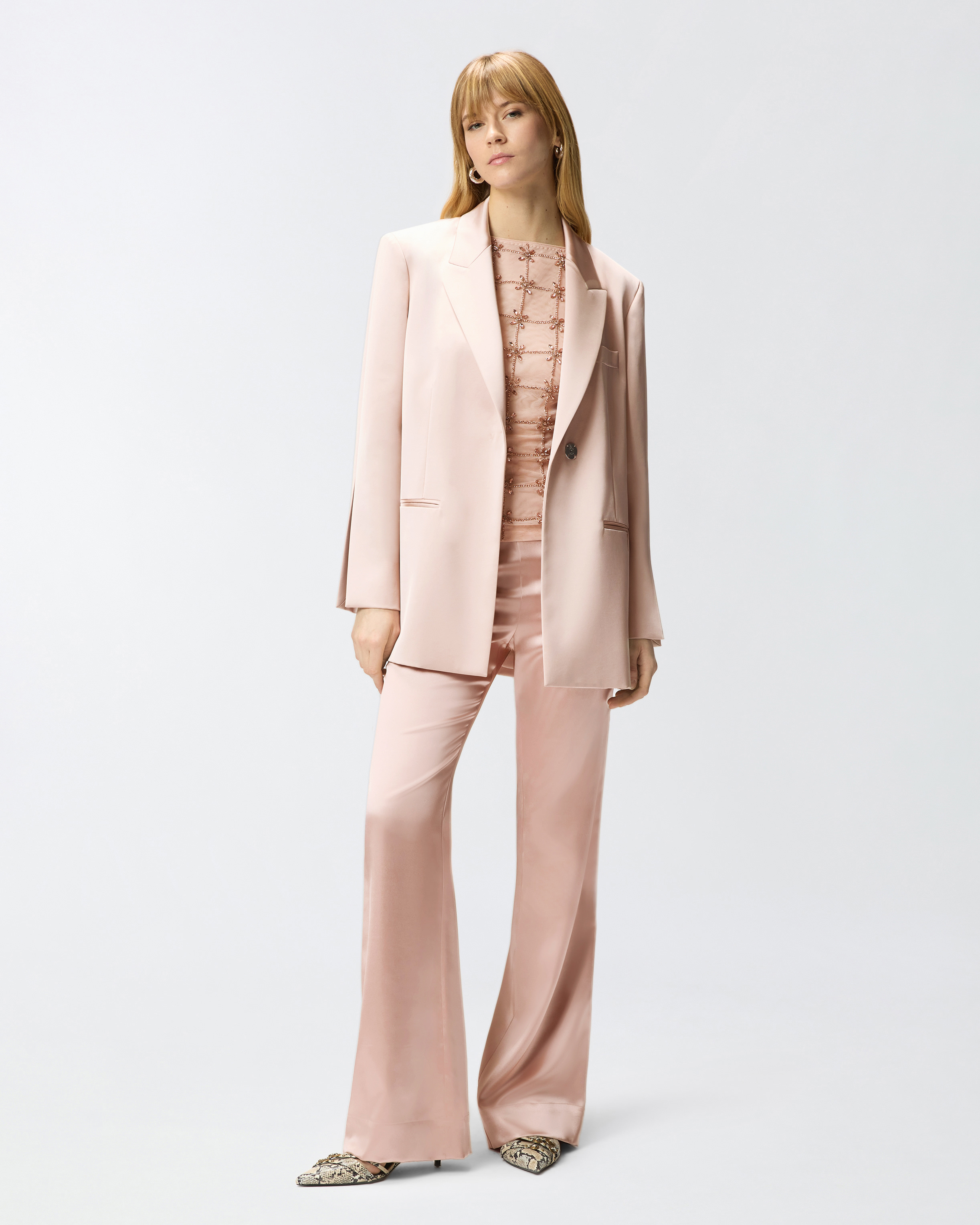 Pantalon évasé en satin PINKO Rose