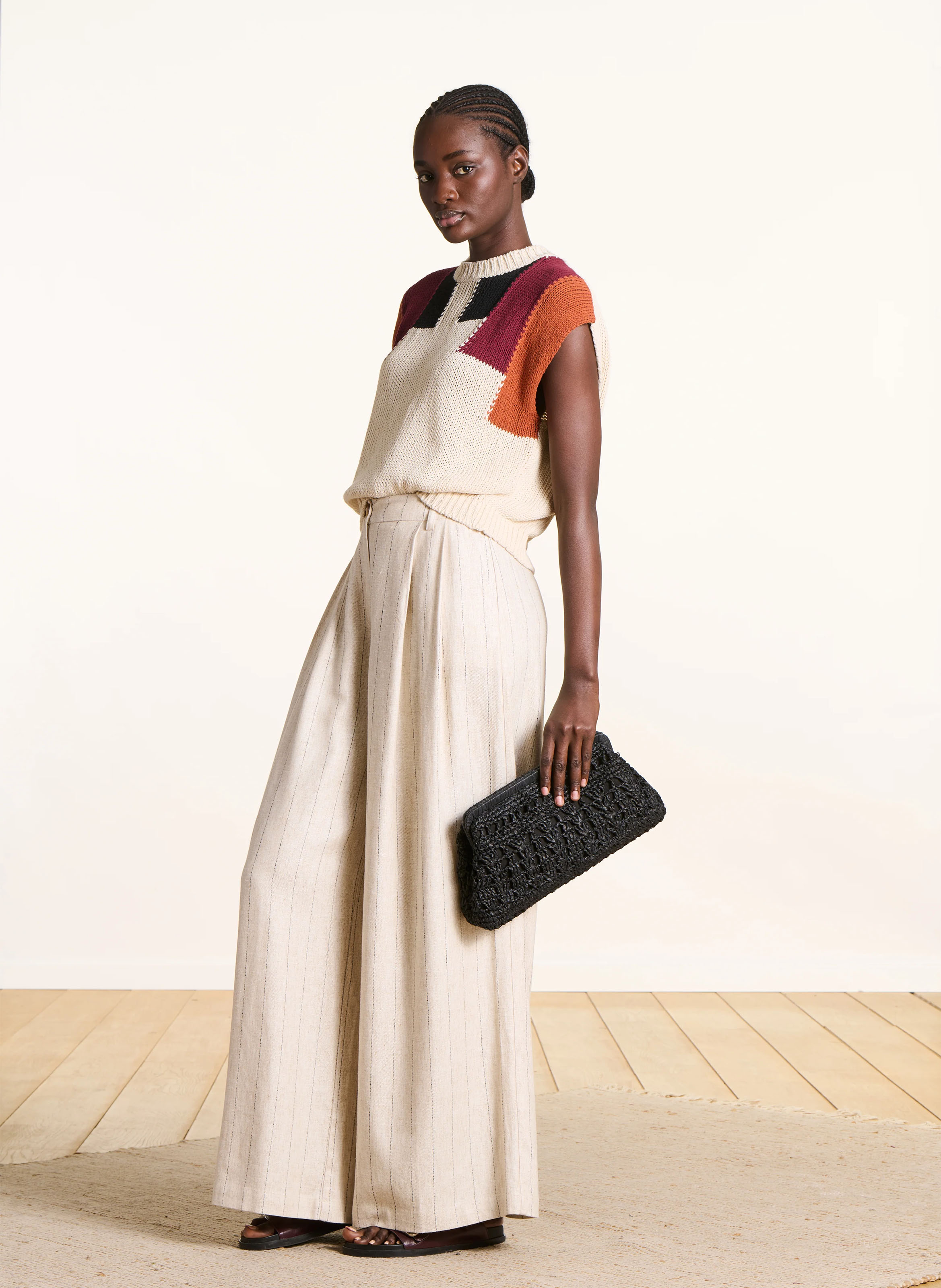 Sac besace en raphia LA FEE MARABOUTEE Noir