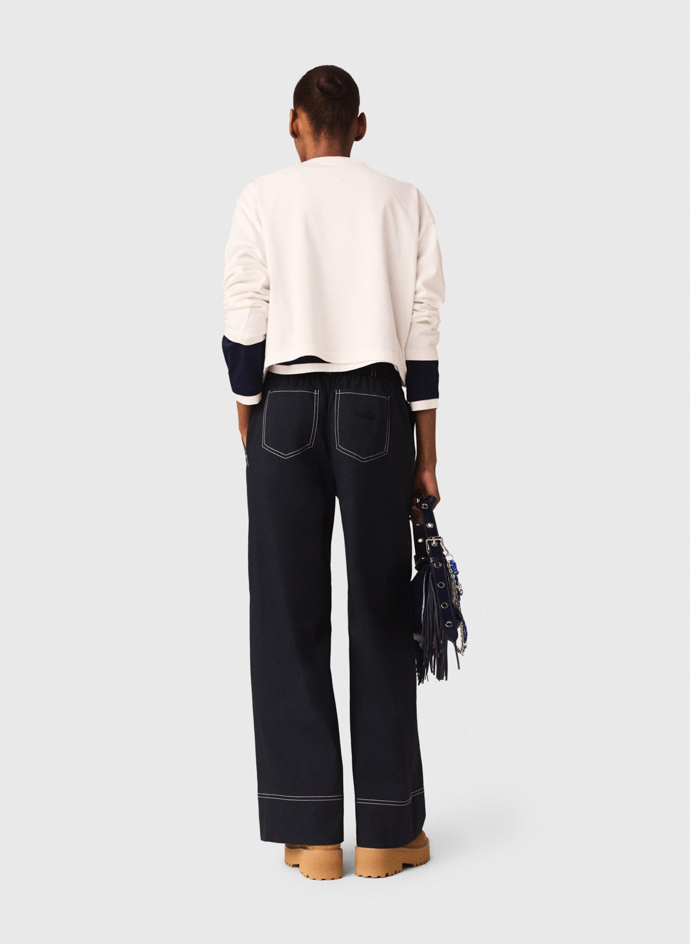 Pantalon large en coton mélangé MAJE Bleu