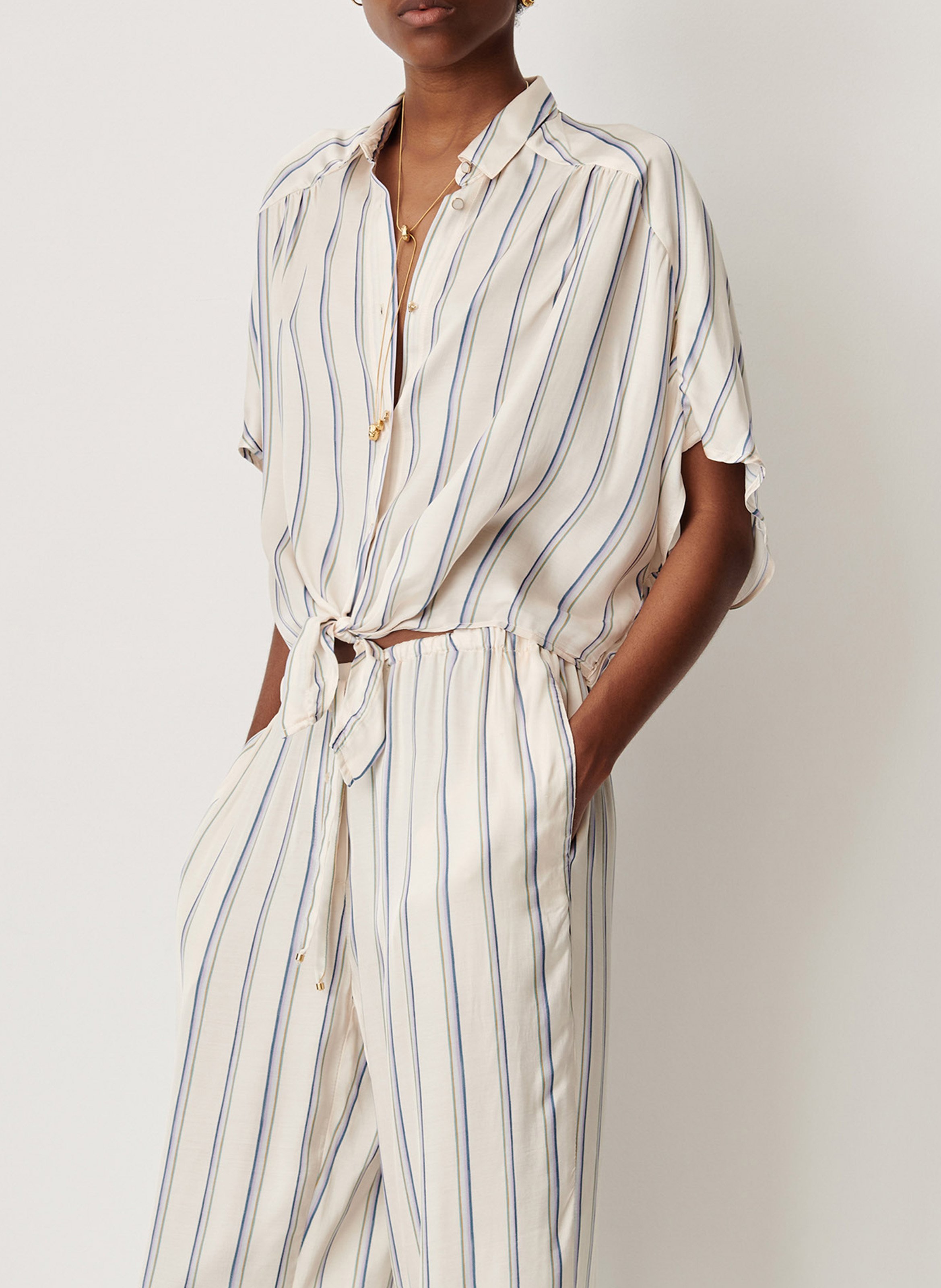 Chemise droite col classique rayée SESSUN Blanc