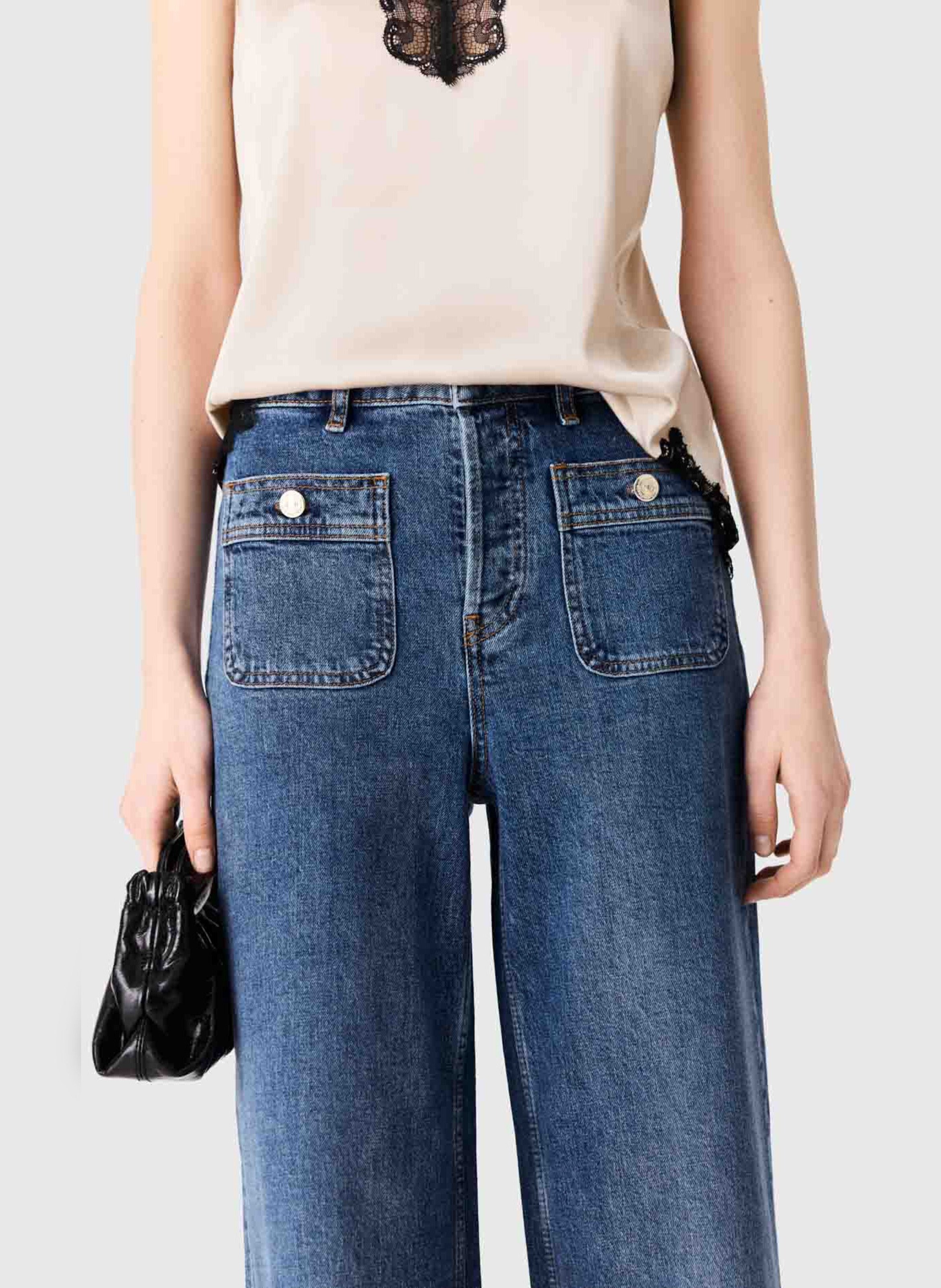 Kort donsjack met bontcapuchon MAJE Blauw