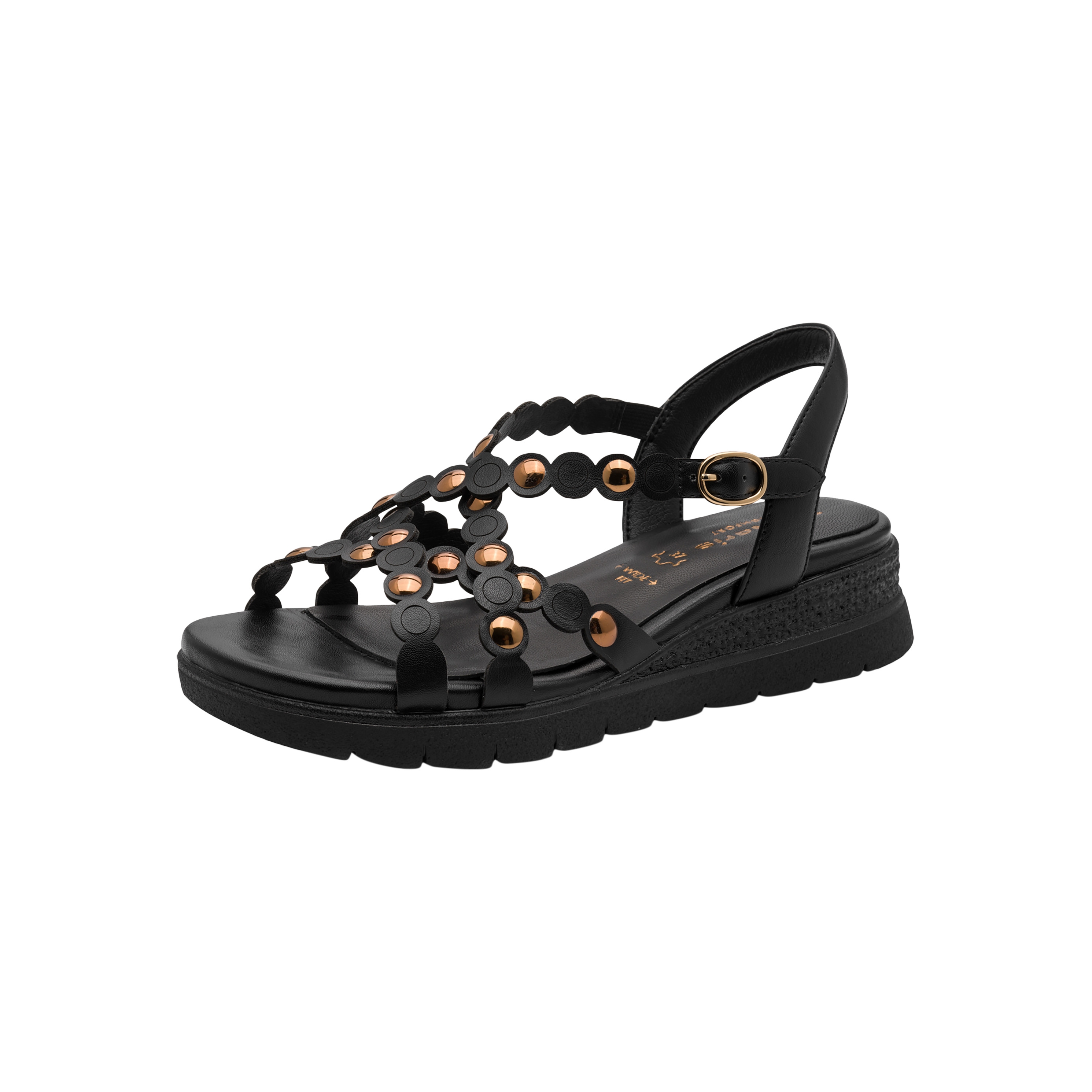 Comfort leather wedge sandals TAMARIS Black