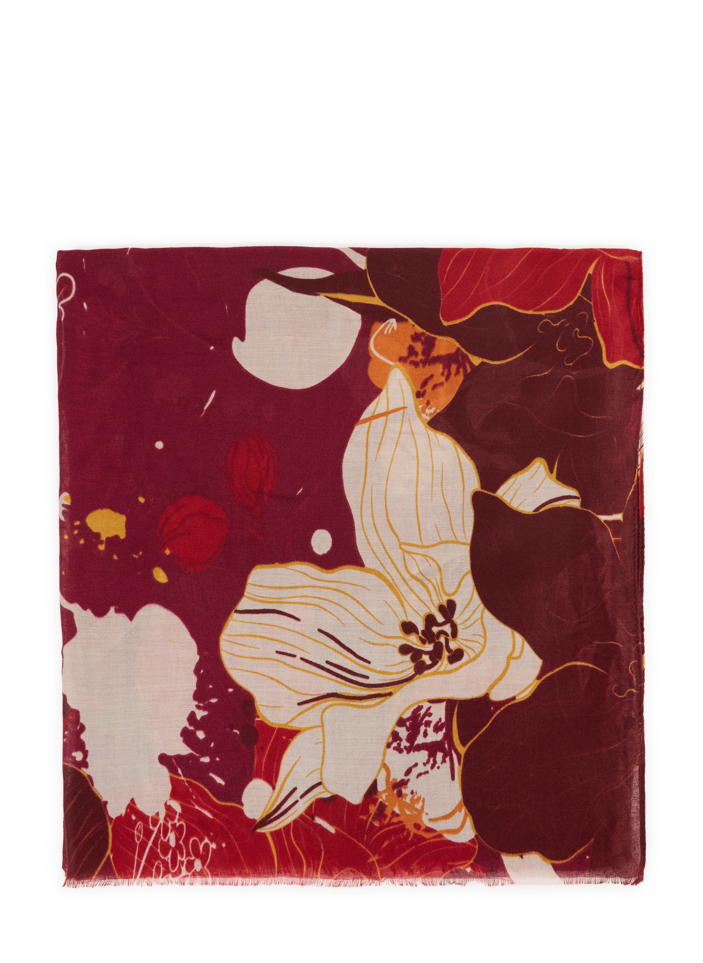 Floral pattern scarf with fringes AU PRINTEMPS PARIS Red