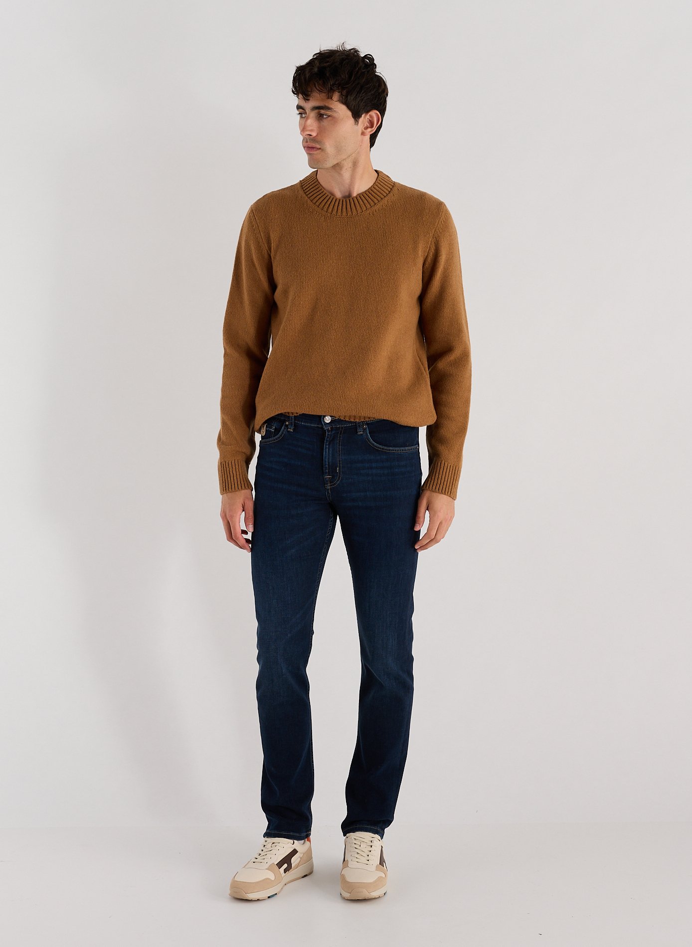 Pull efil côtelé à col rond en laine mélangée efil-o AU PRINTEMPS PARIS Marron