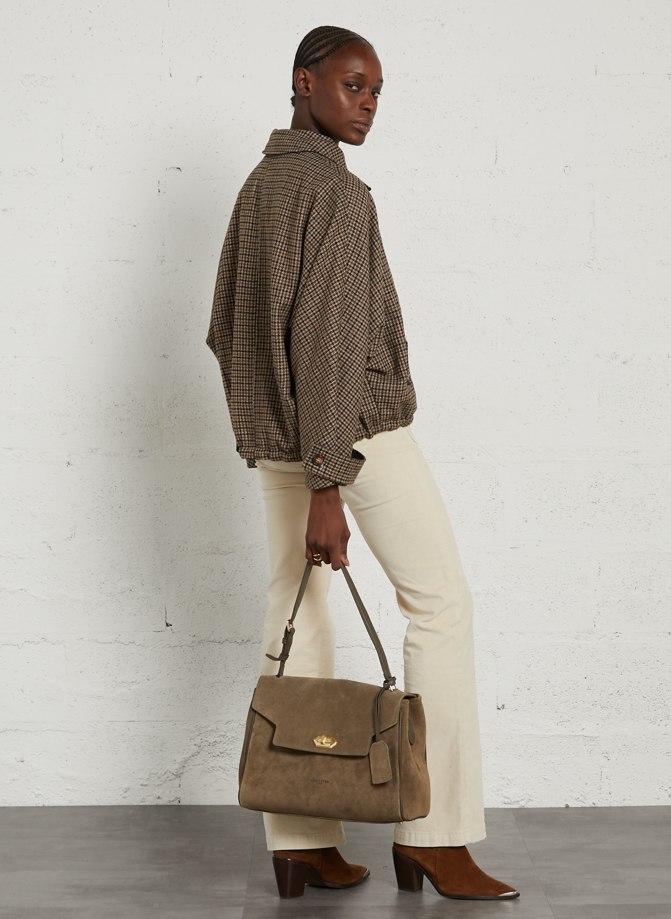 Velvet handbag LANCASTER PARIS Khaki