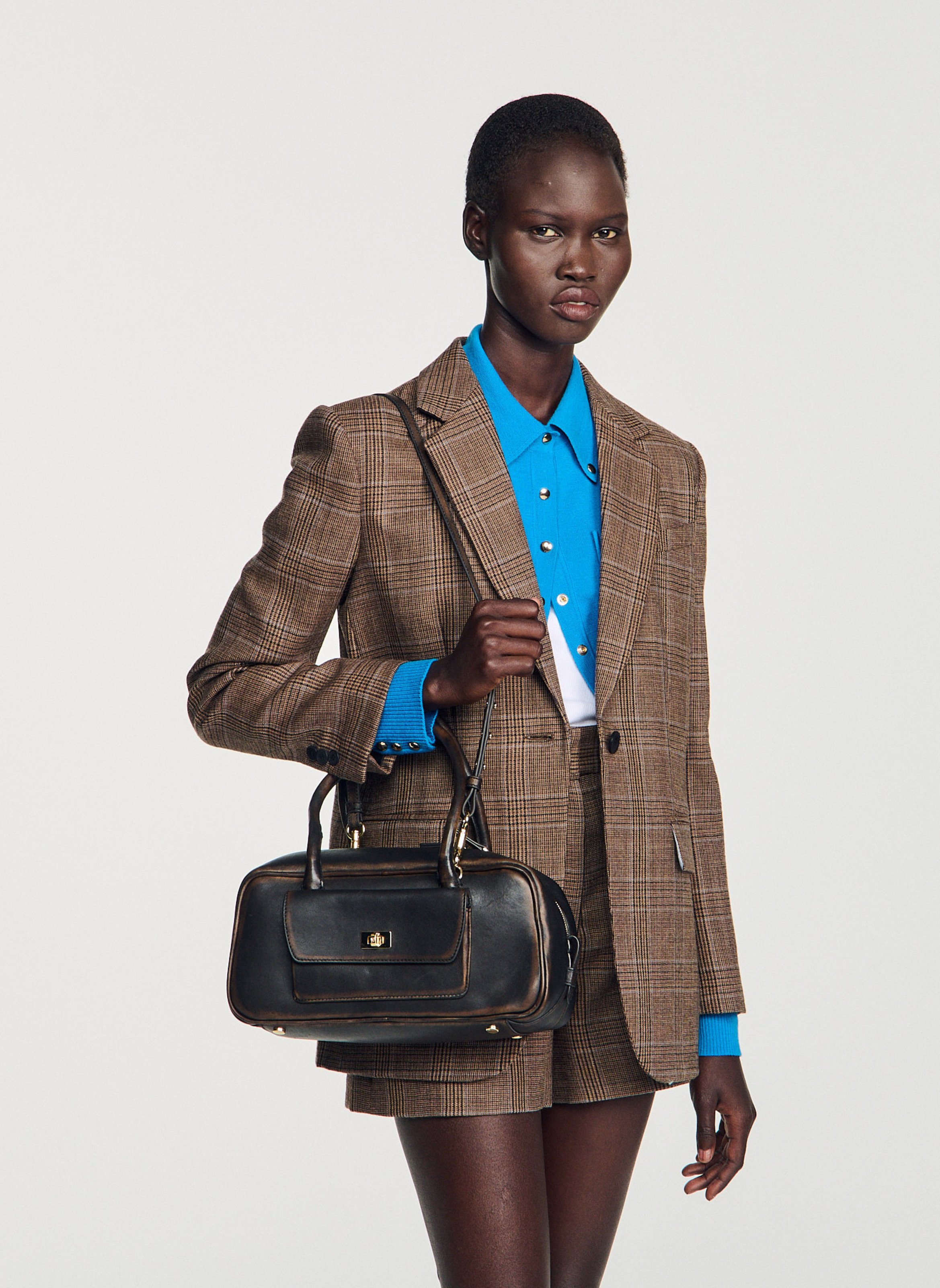 Getailleerd geruit wollen colbert SANDRO Beige