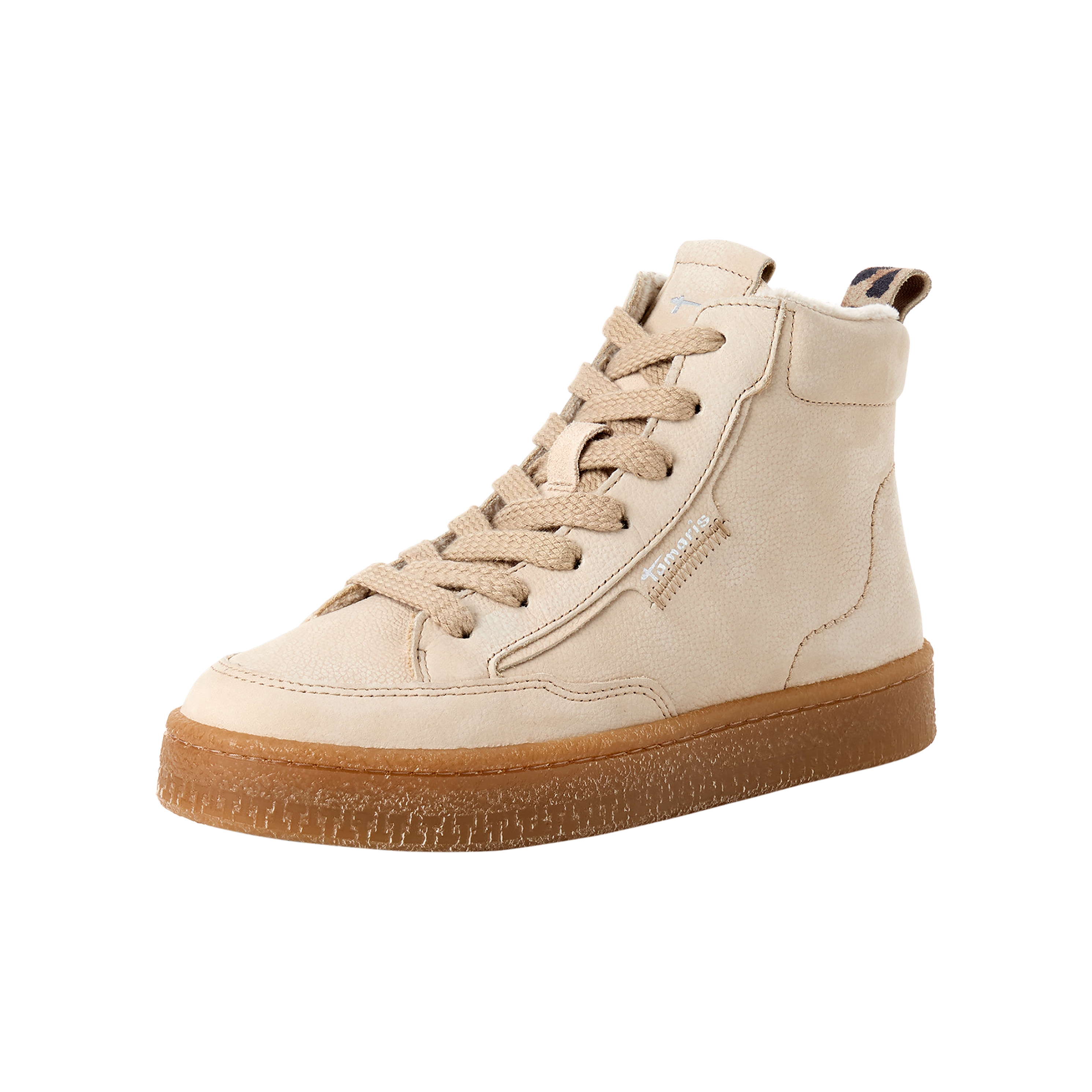 High-top leather sneakers TAMARIS Beige