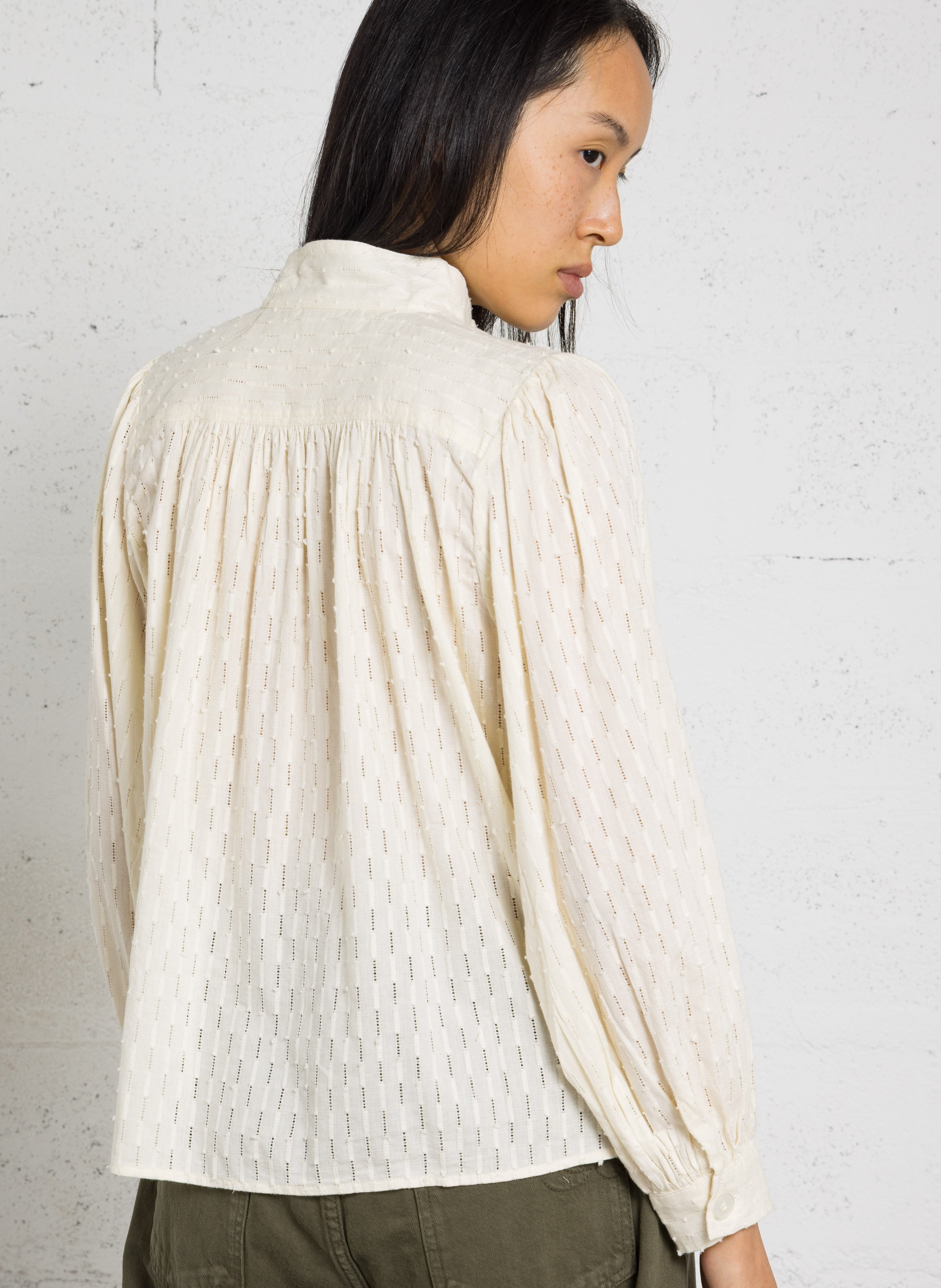 Straight high-neck cotton blouse BELLEPIECE Beige