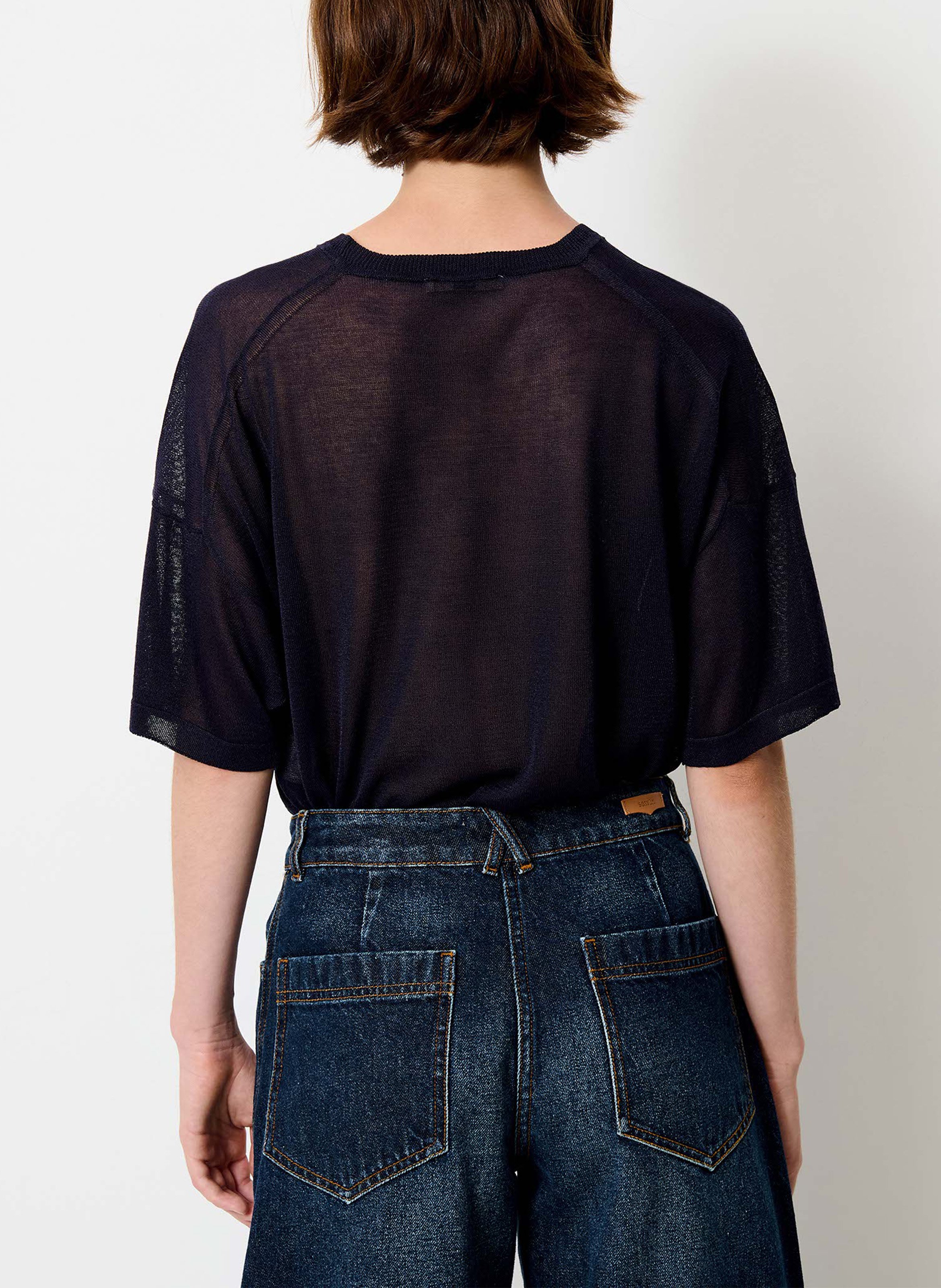 Kurzes T-Shirt mit kurzen Ärmeln uni | Blau SESSUN Damen