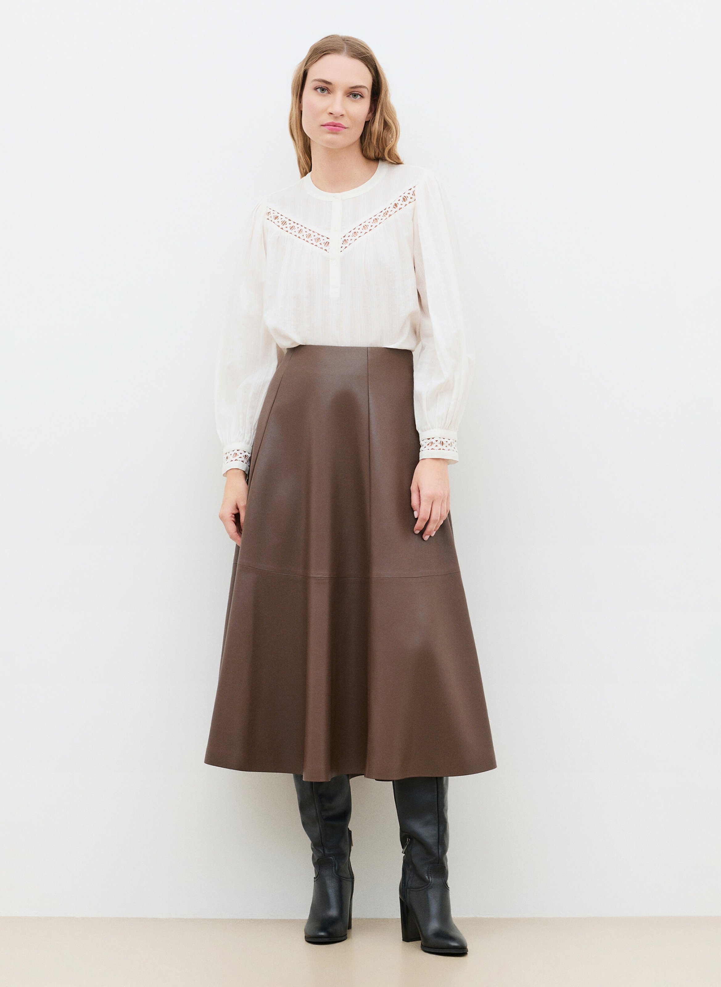 Flared midi skirt CAROLL Brown