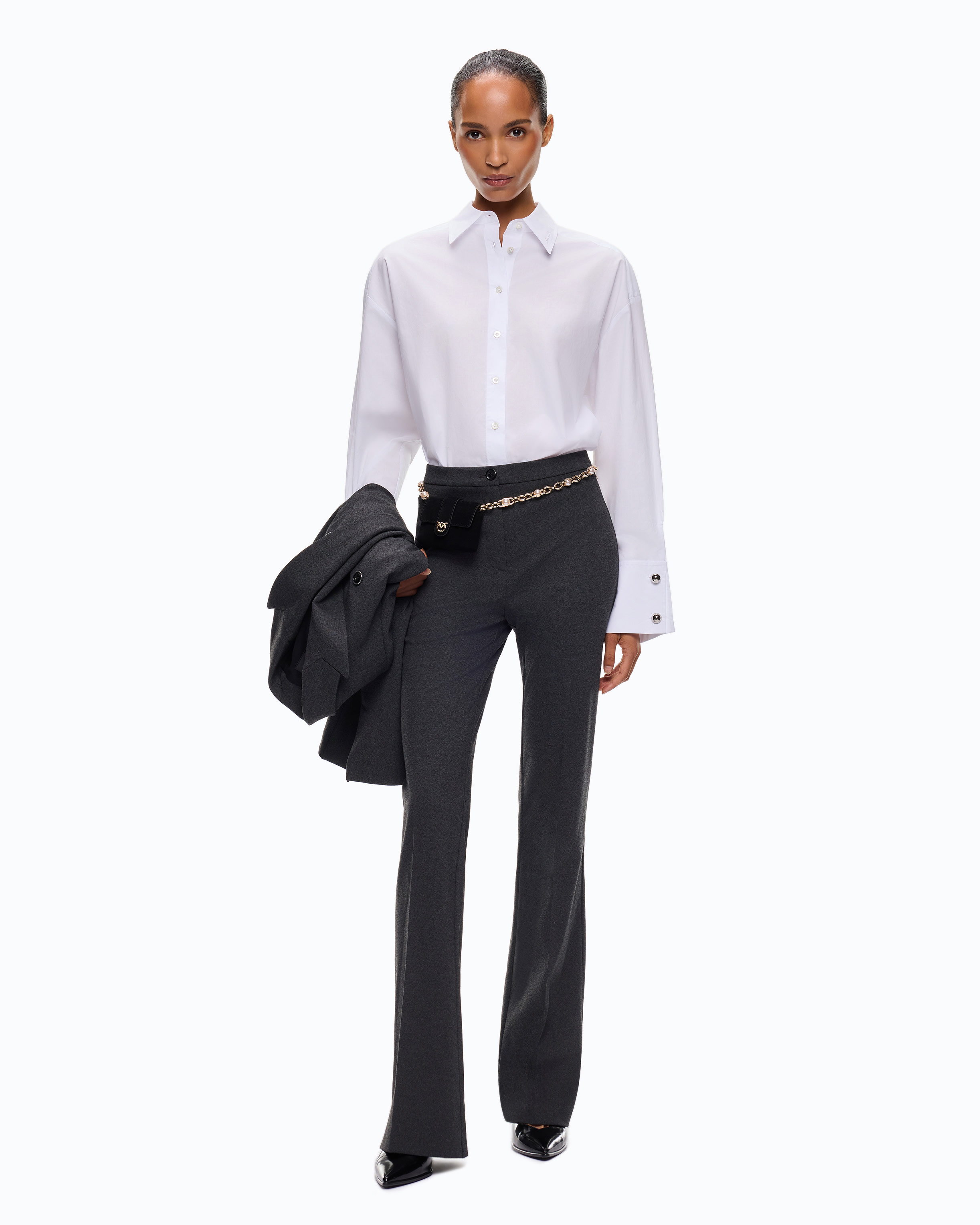 Chemise en popeline avec poignets bijou PINKO Blanc