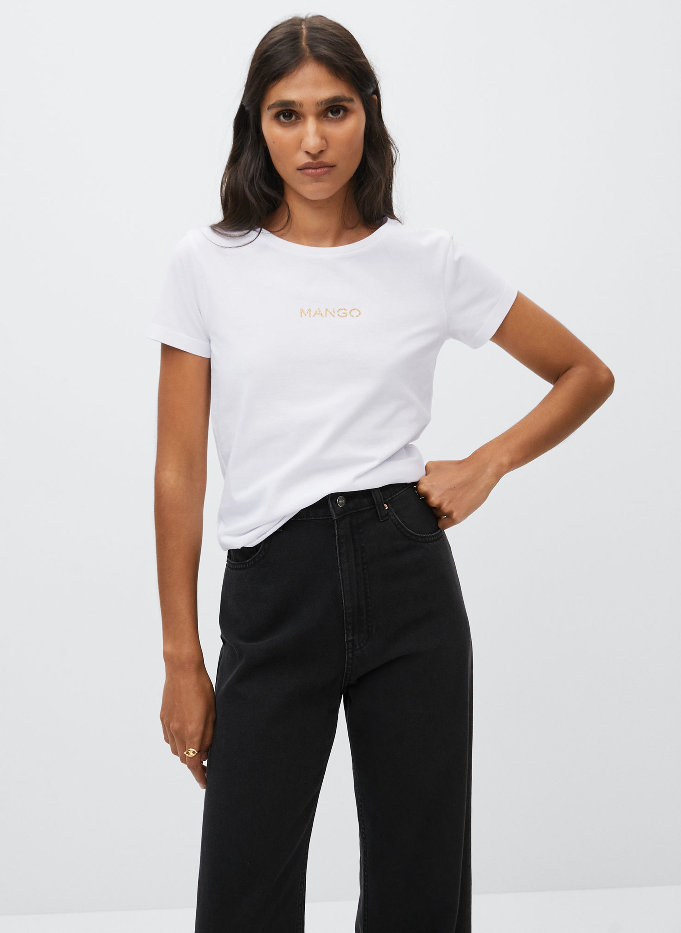 Camiseta De Serigrafiada Con Cuello Redondo Blanc Mango - Mujer | des Tendances