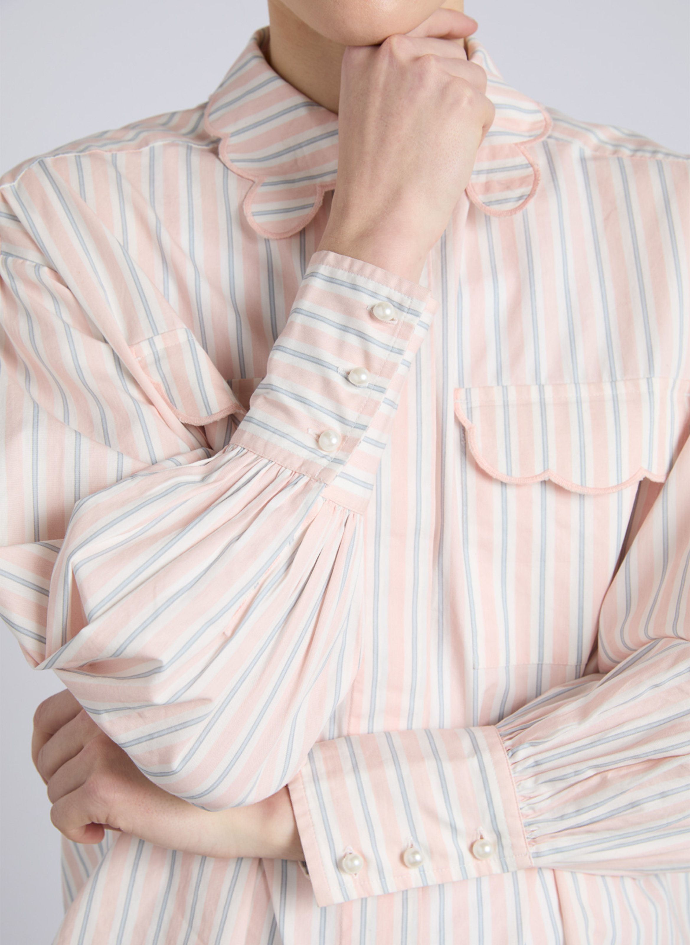 Wijd gestreept overhemd met feston details Oranje