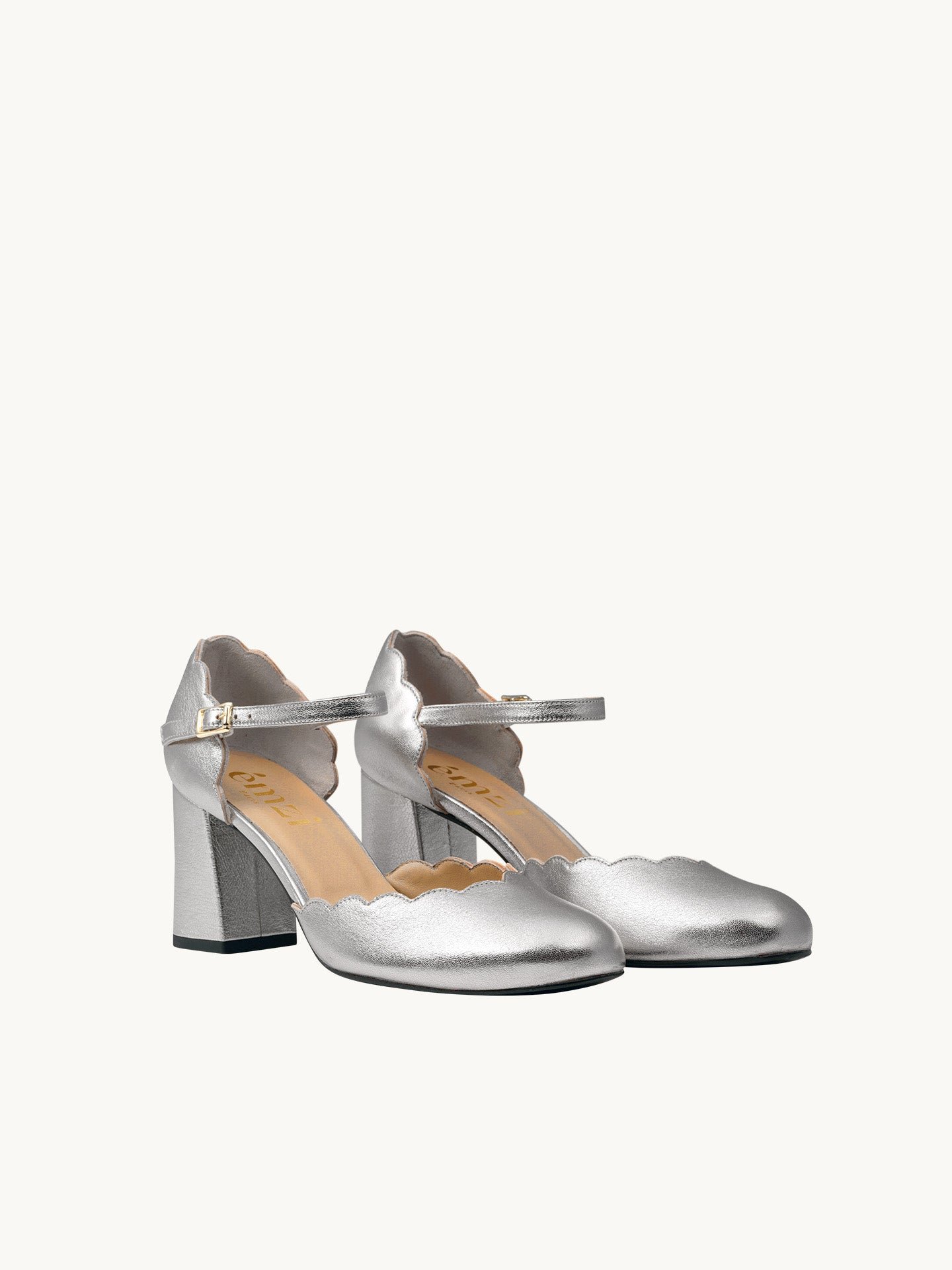 Heeled metallic leather Mary Janes EMZI PARIS Silver