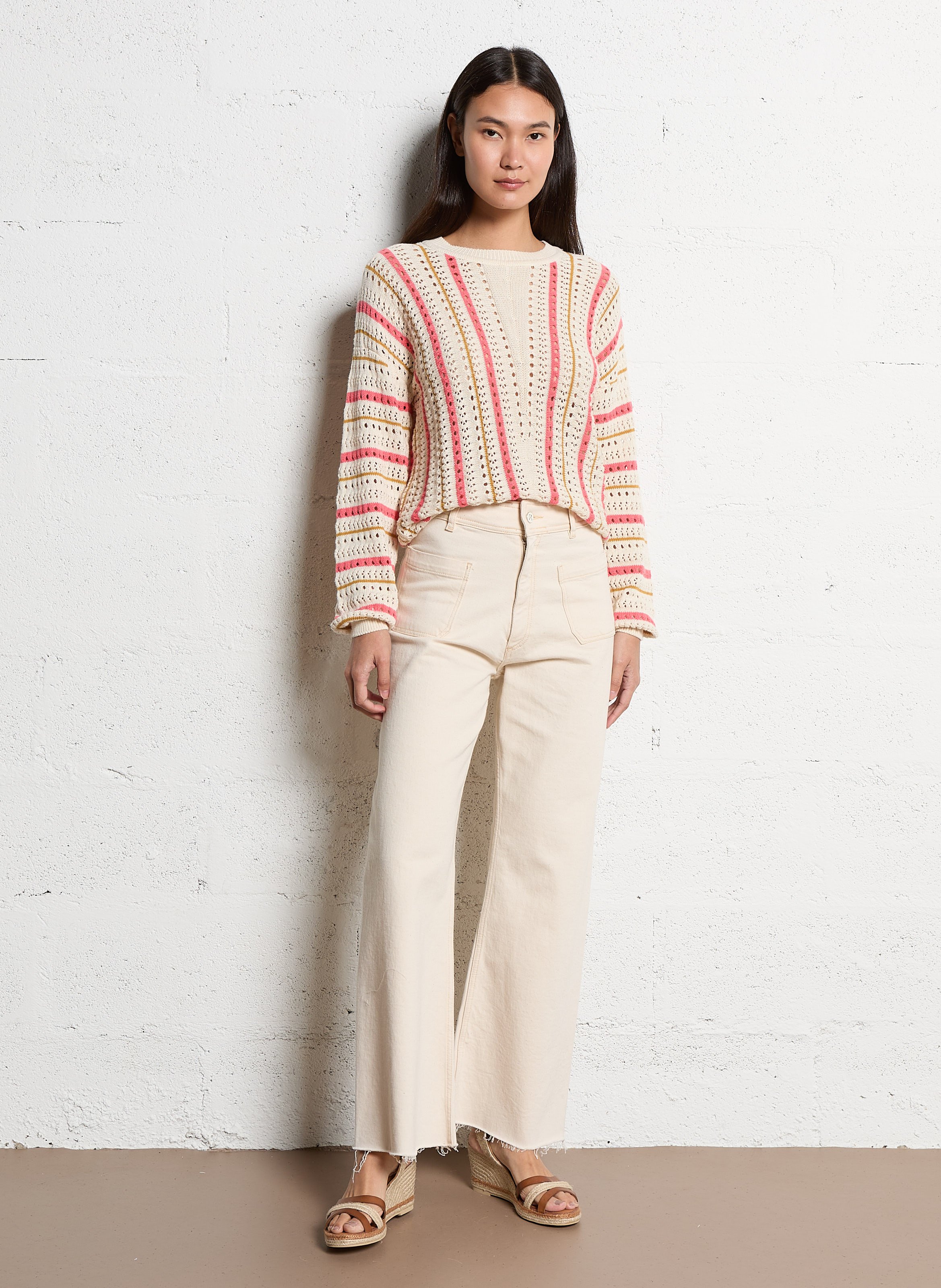 Pull col rond en coton mélangé VILA Beige