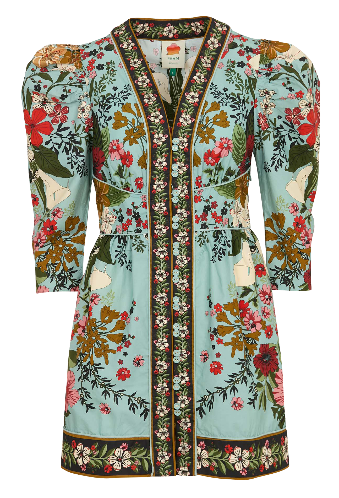 Korte jurk met V-hals en print FARM RIO Blue