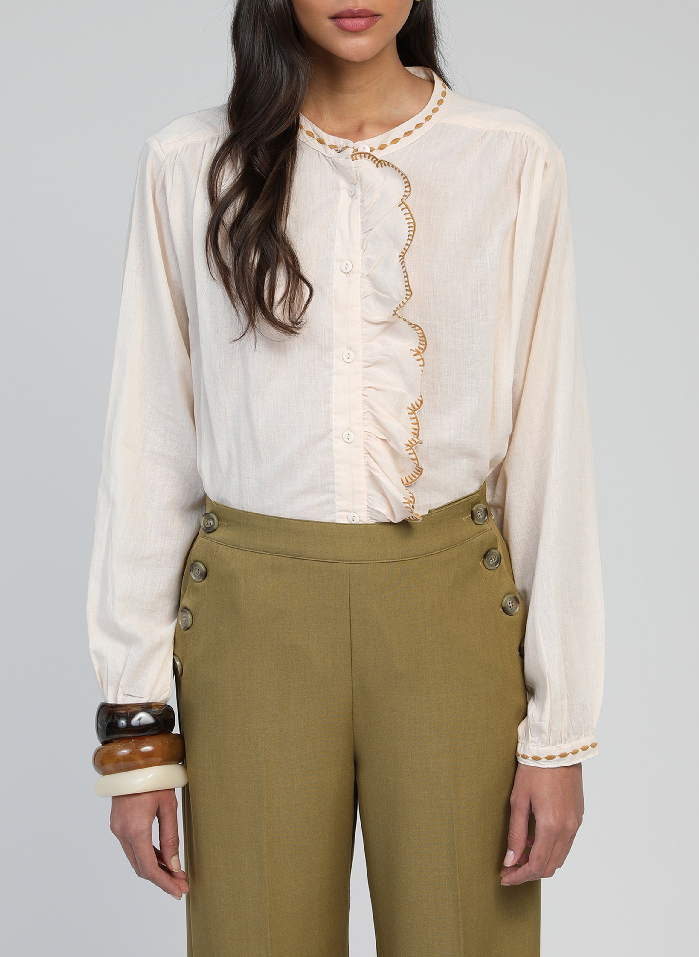 Straight shirt with embroidered details AN'GE Pink