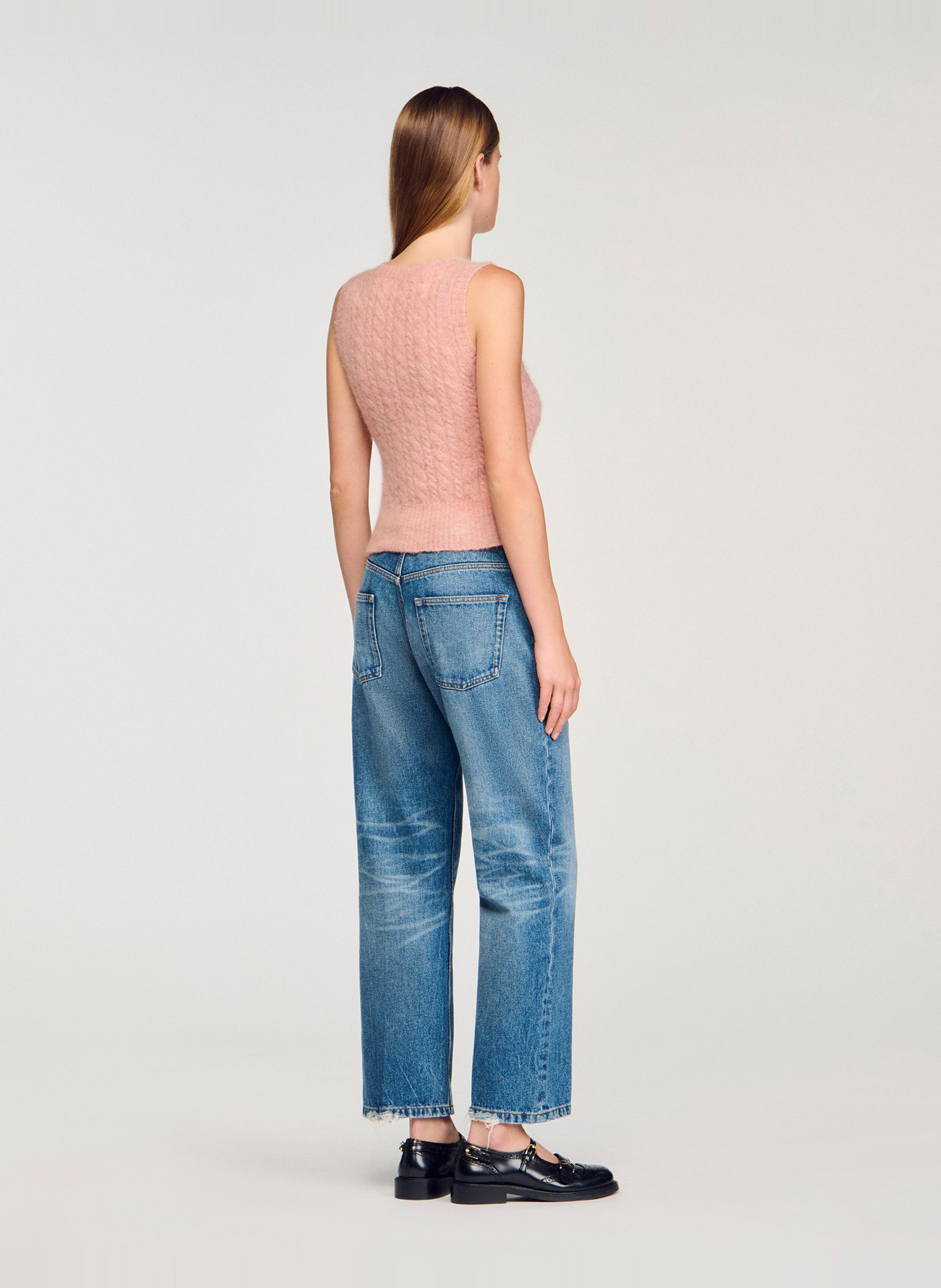 Pull col rond en laine mélangée SANDRO Rose