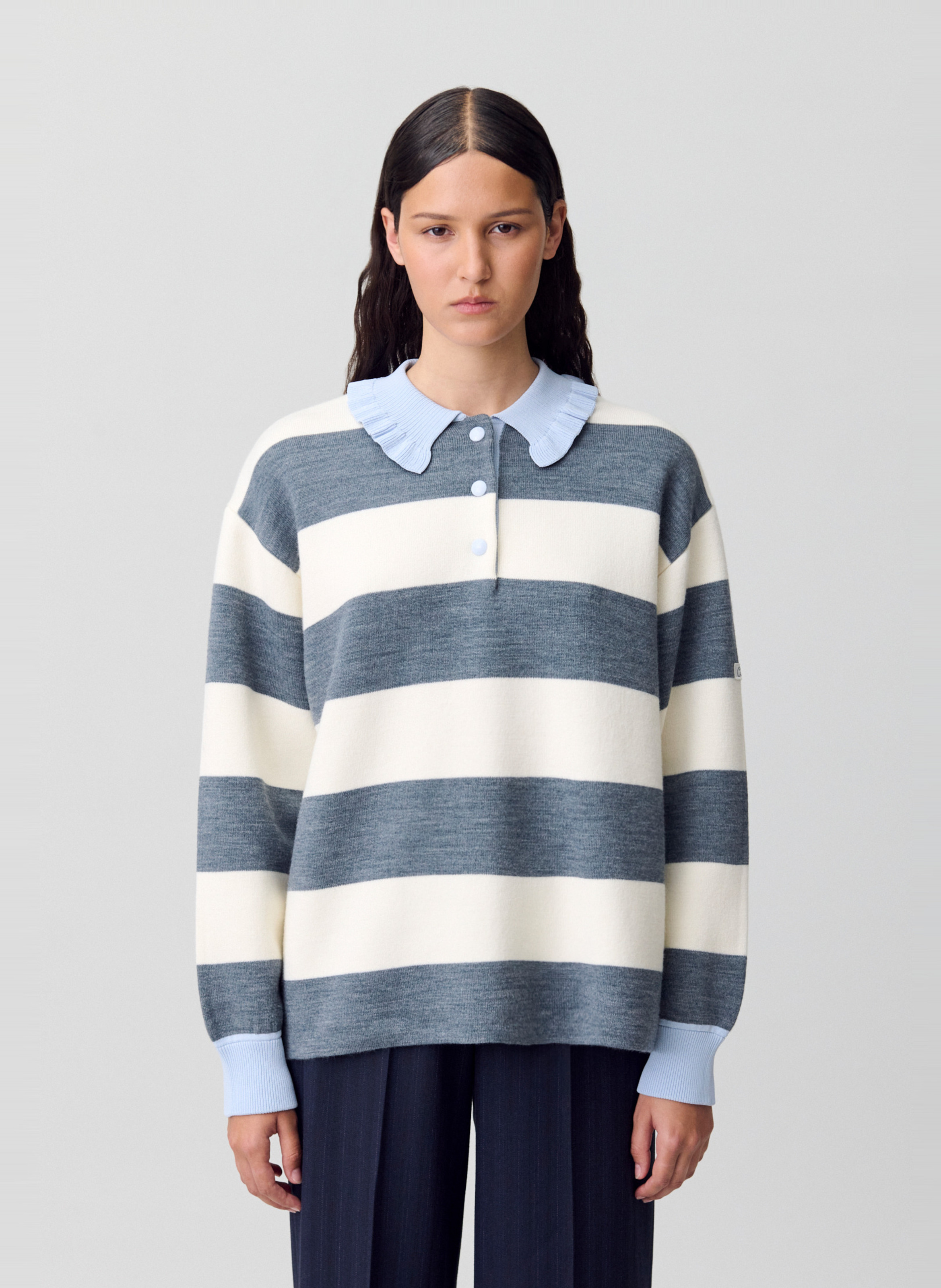 Pull col polo à rayures  CLAUDIE PIERLOT Gris