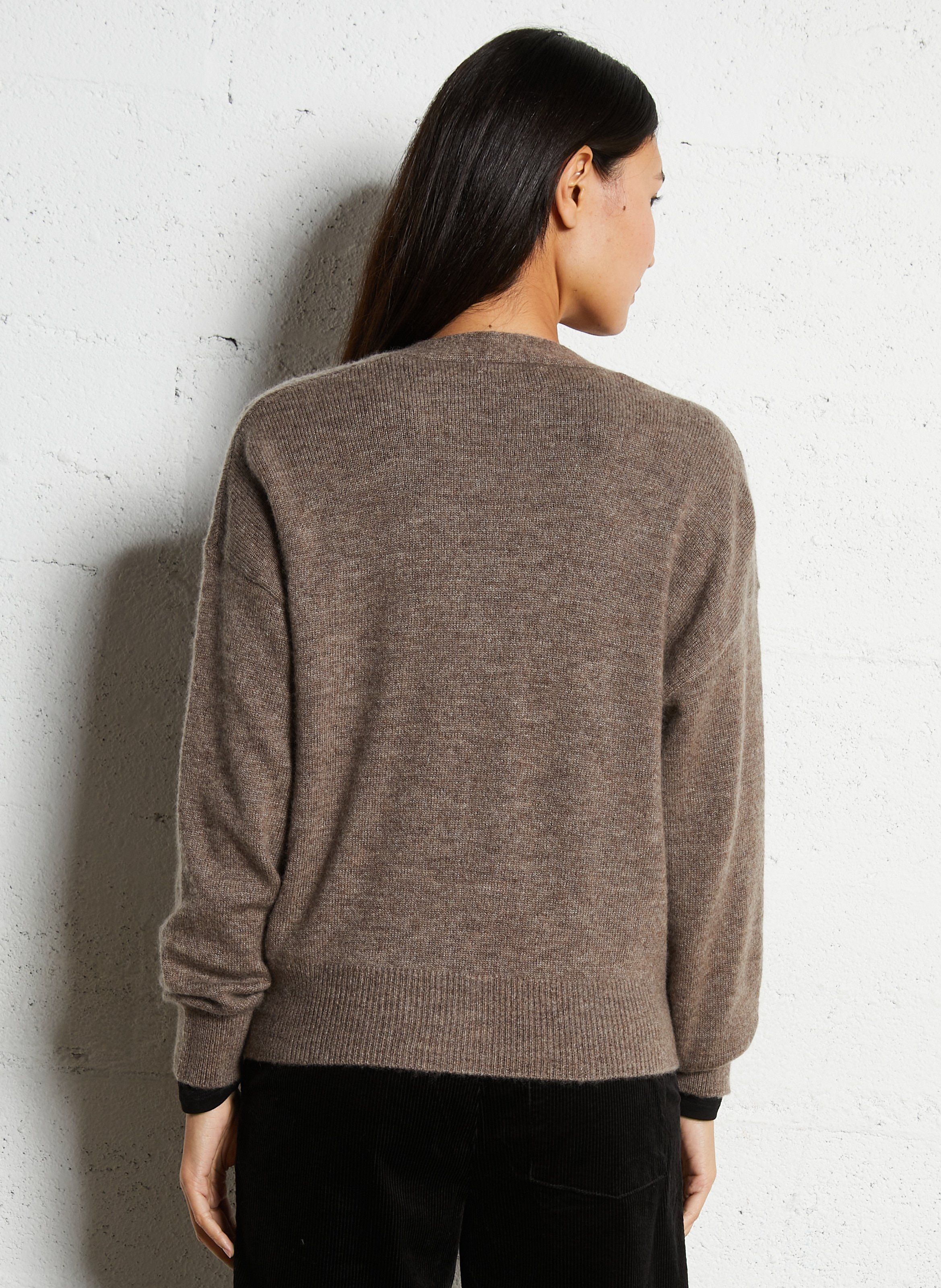 Gilet ample col V en laine, soie et cachemire MAJESTIC FILATURES Beige