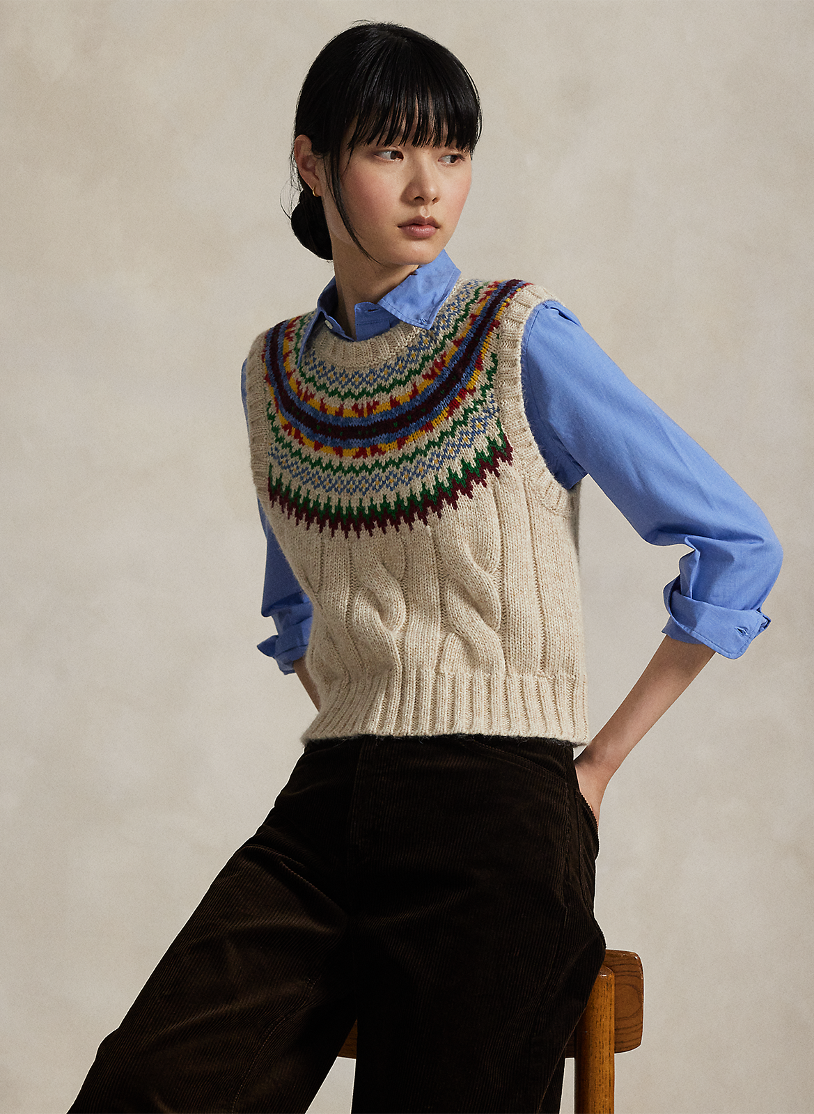 Pull col rond en coton mélangé POLO RALPH LAUREN Beige