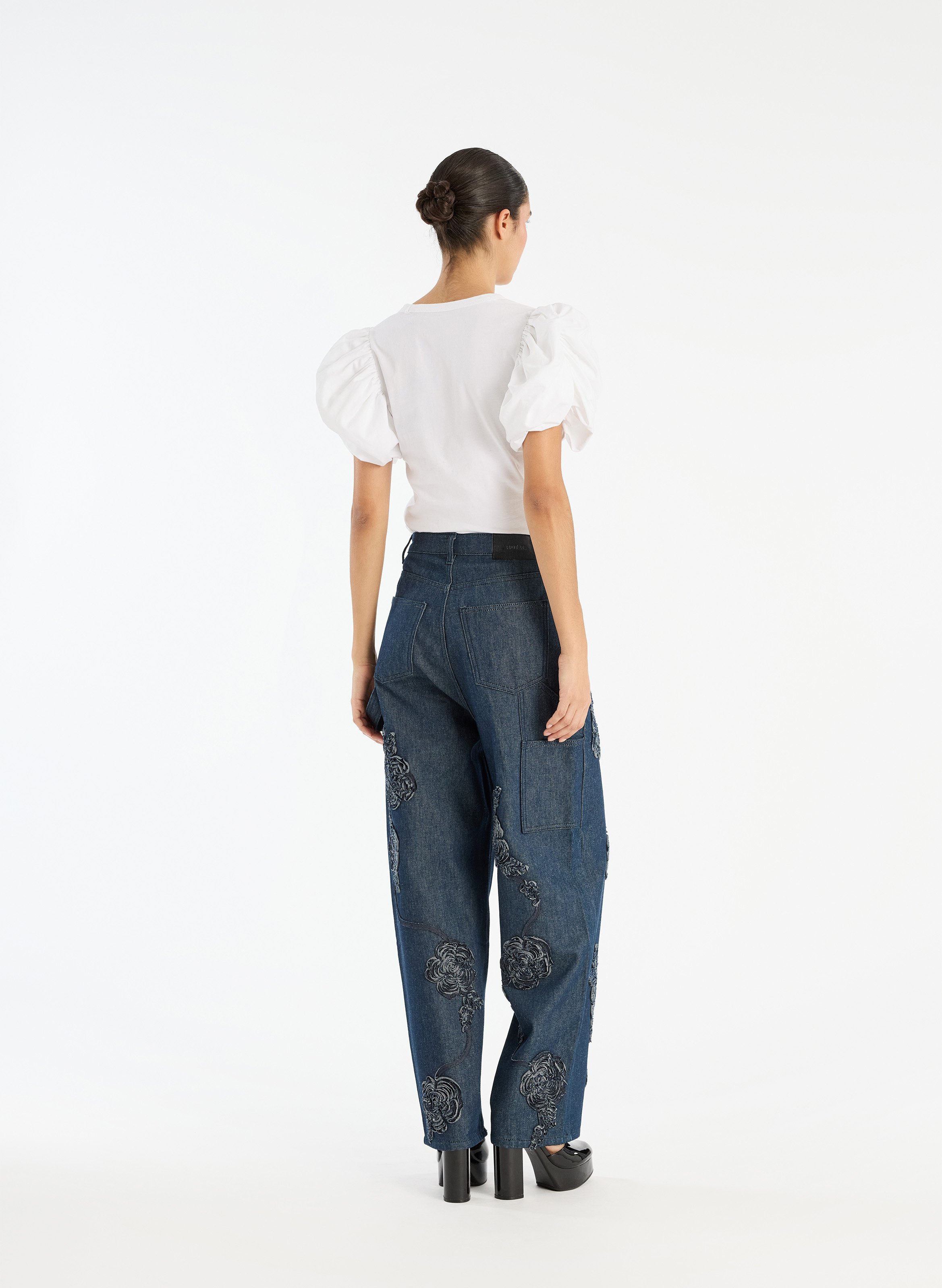 Organic cotton round neck straight top ROTATE White