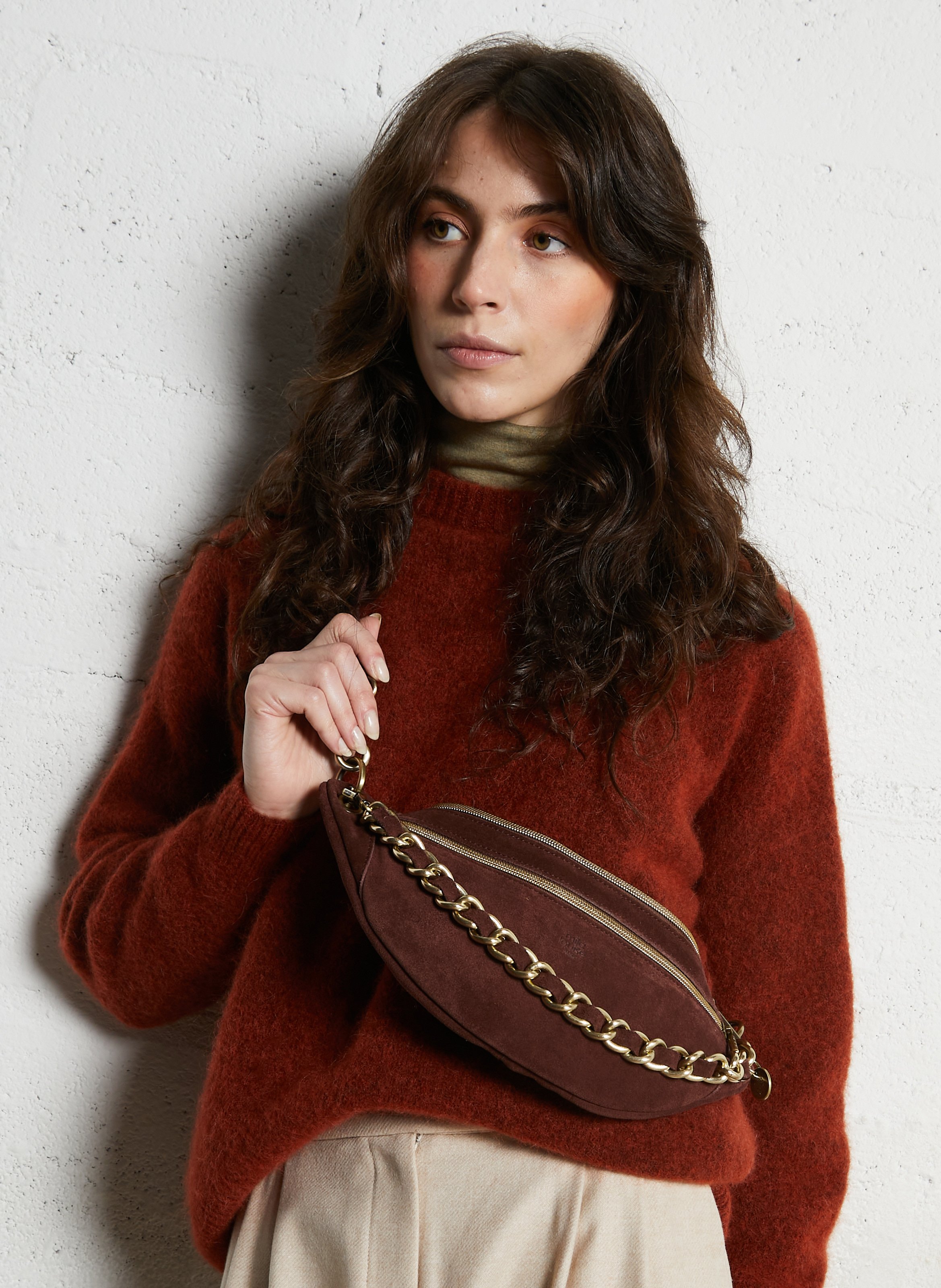 Suède-achtig, leren heuptasje MILA LOUISE Bruin