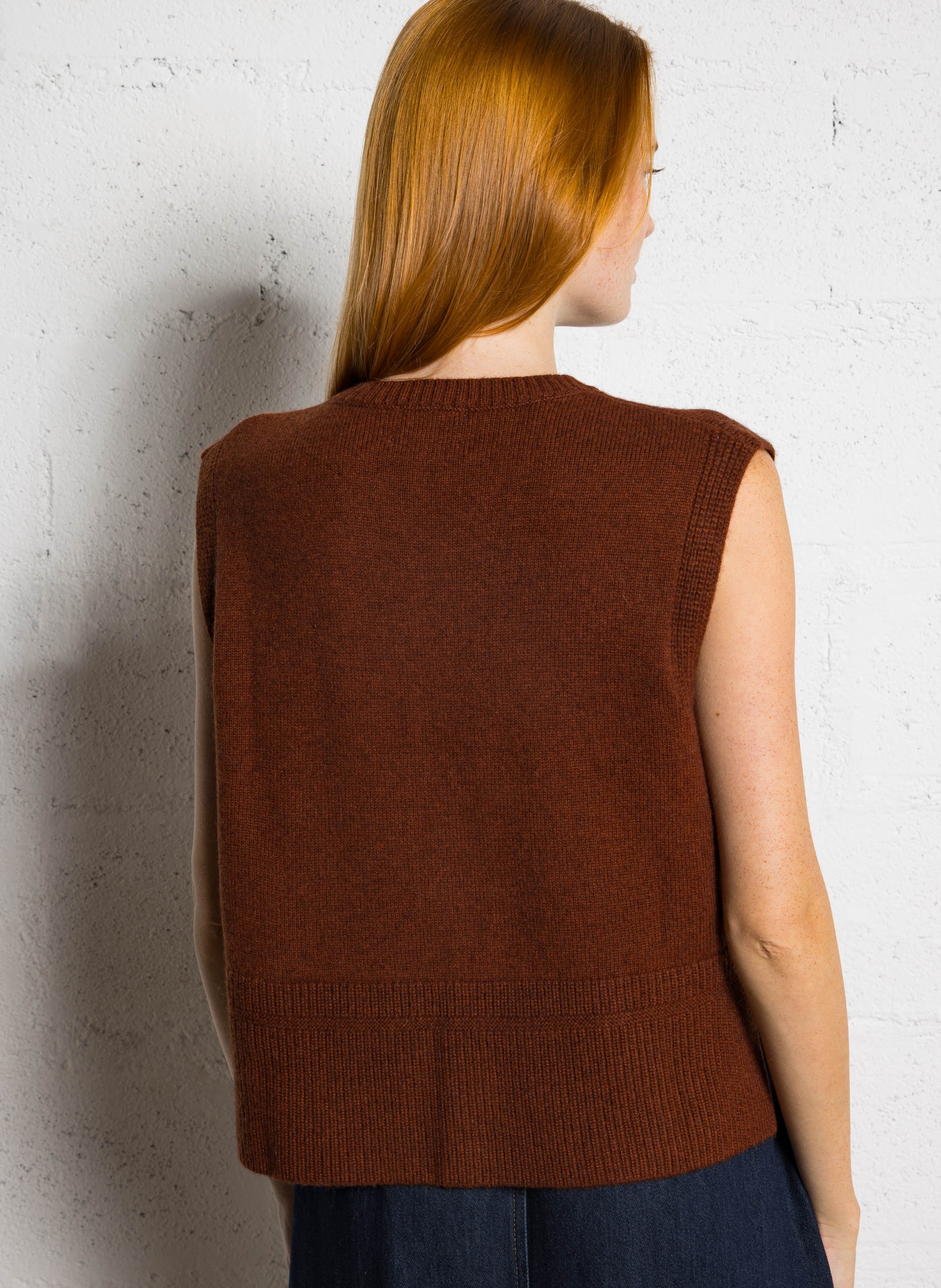 Pull sans manches uni en laine MAISON 123 Rouge