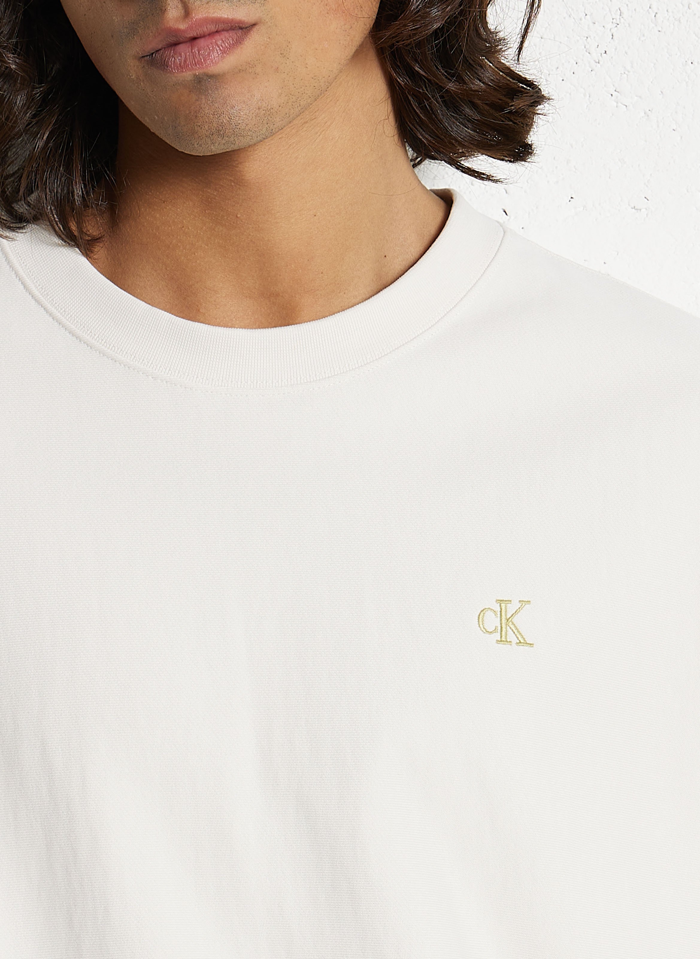 Sweat col rond droit avec broderie logo CALVIN KLEIN Blanc
