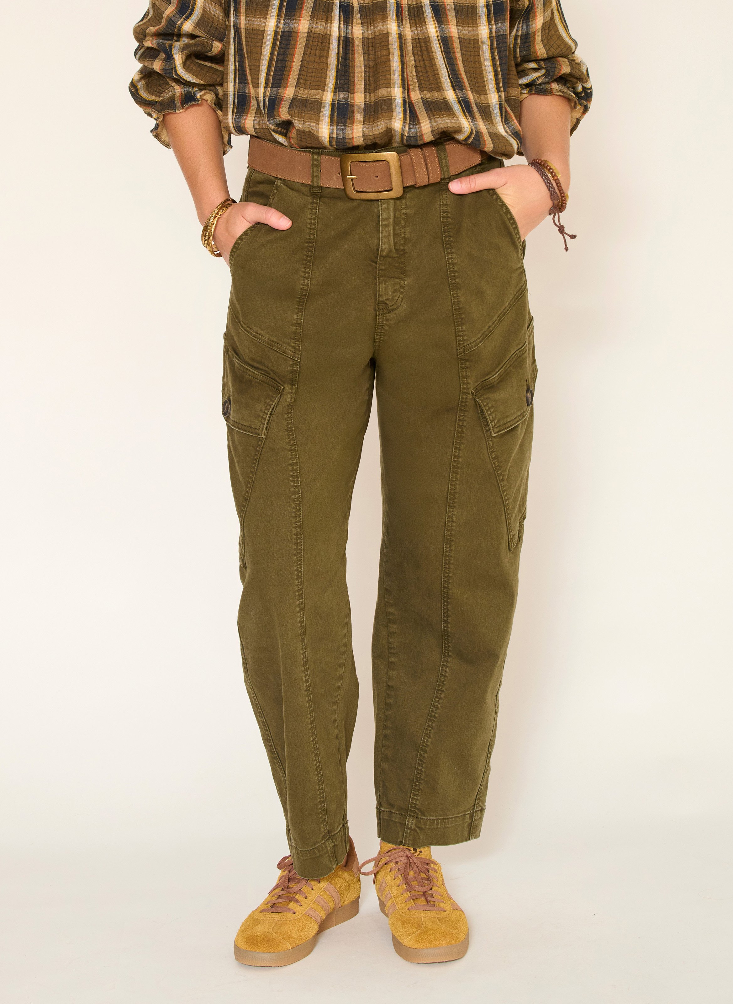 Pantalon large en coton mélangé MKT Kaki