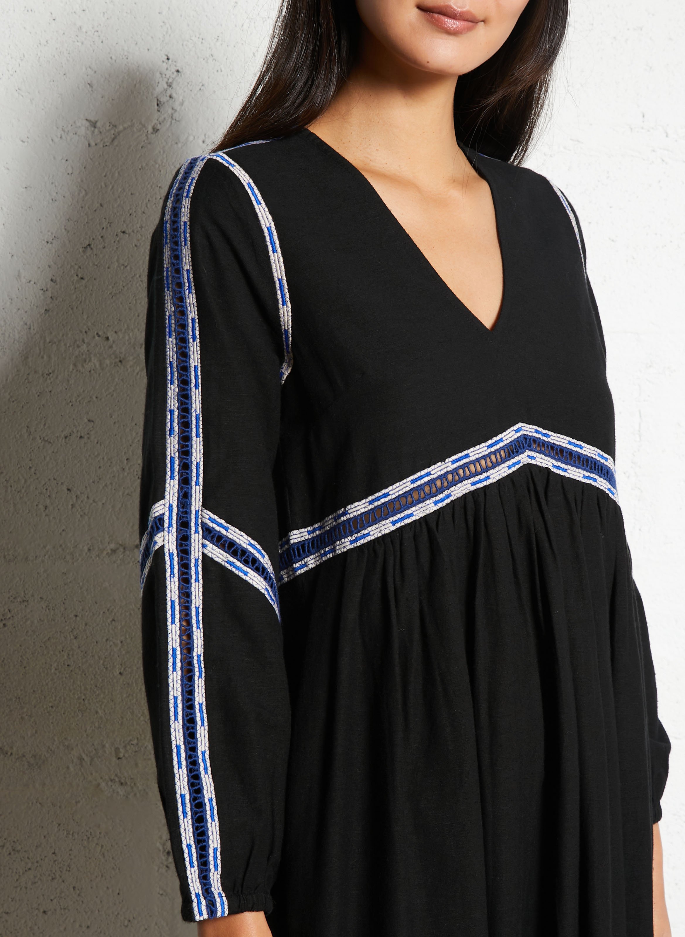 Halflange jurk met V-hals - katoenblend LEON & HARPER Zwart