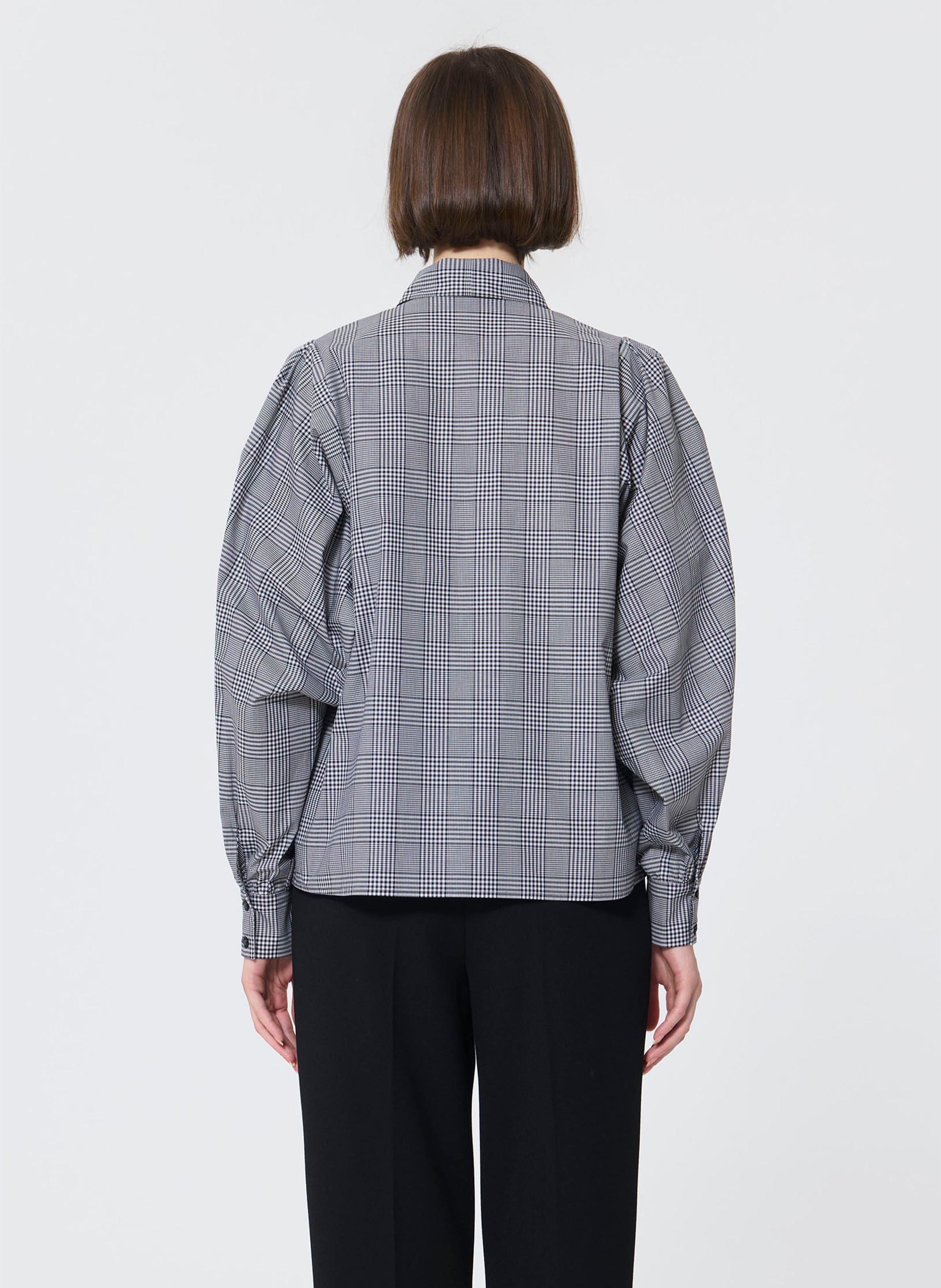 Check shirt with pussy-bow collar TARA JARMON Black