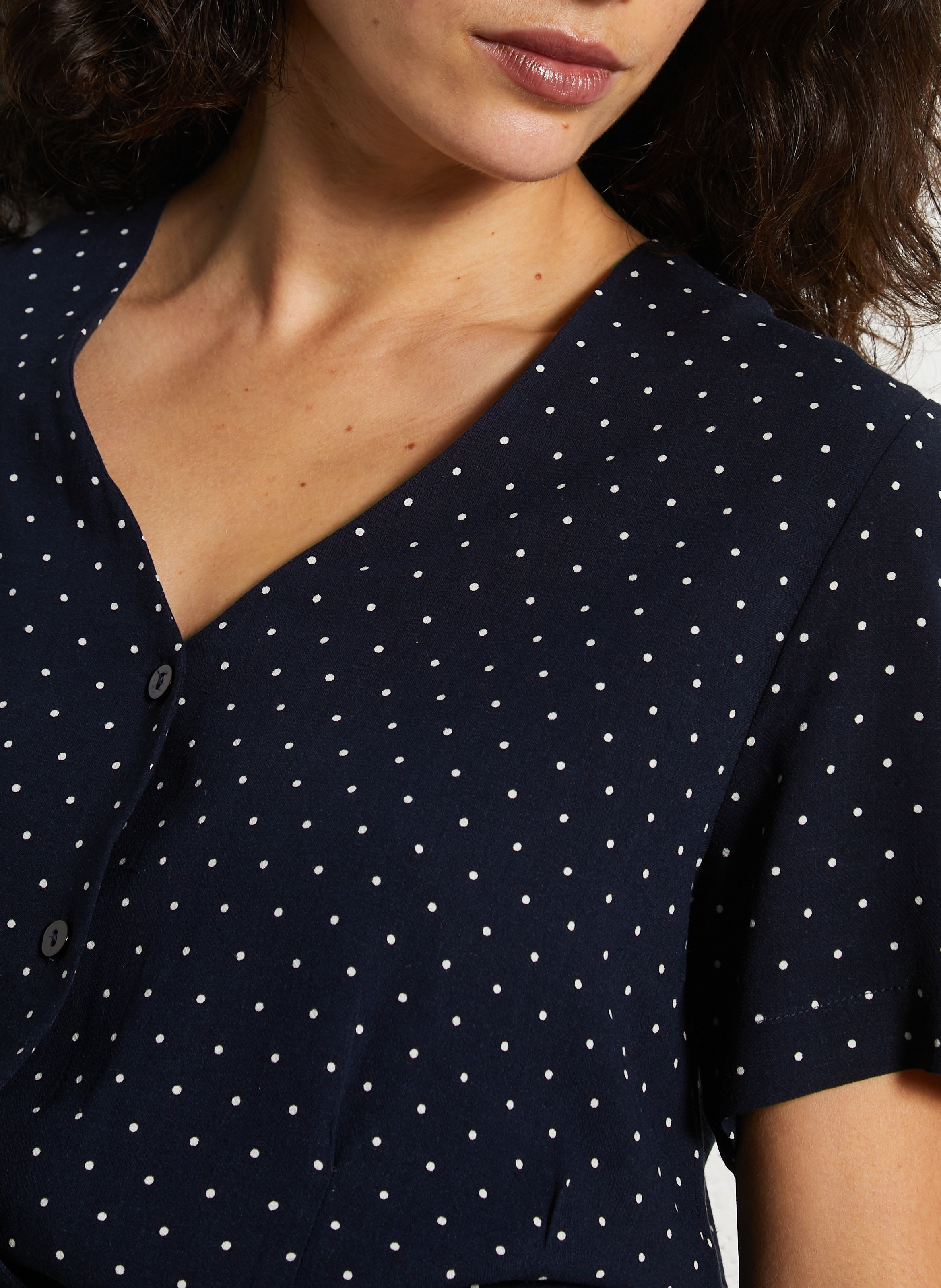 Rechte top met V-hals en print NICE THINGS Blauw