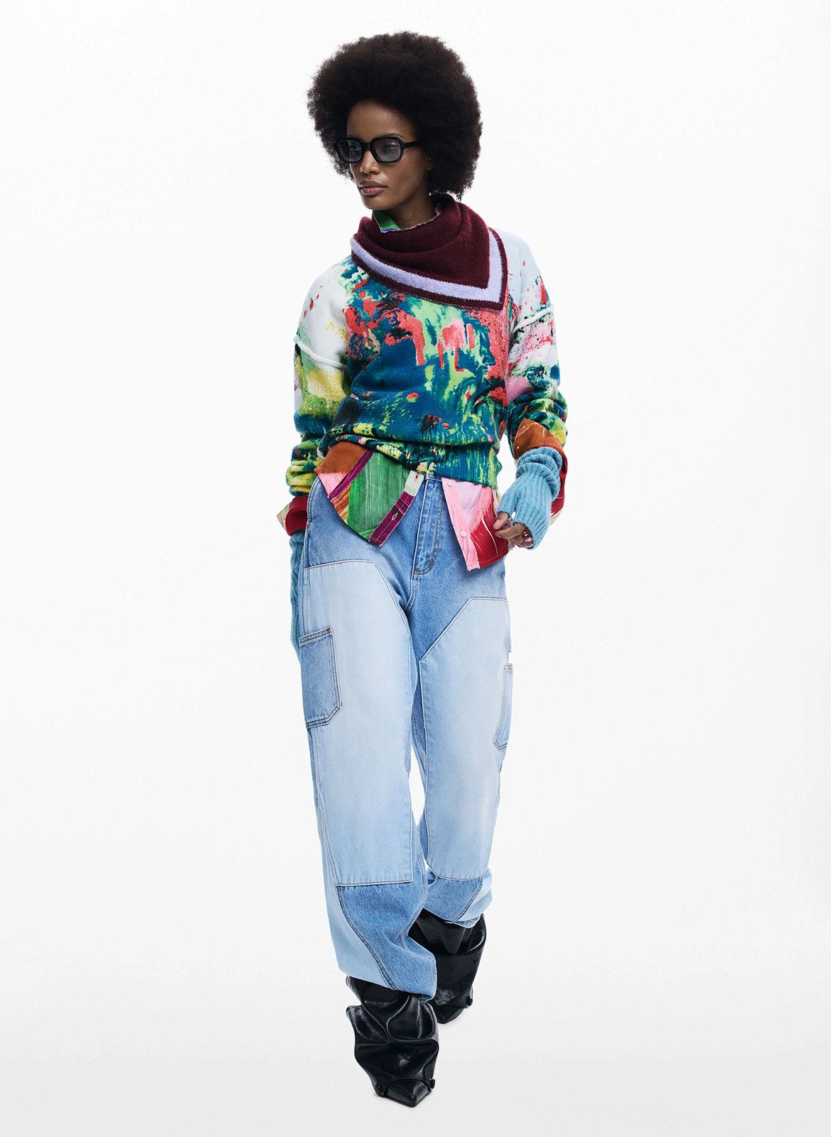 Pull col rond imprimé DESIGUAL Vert