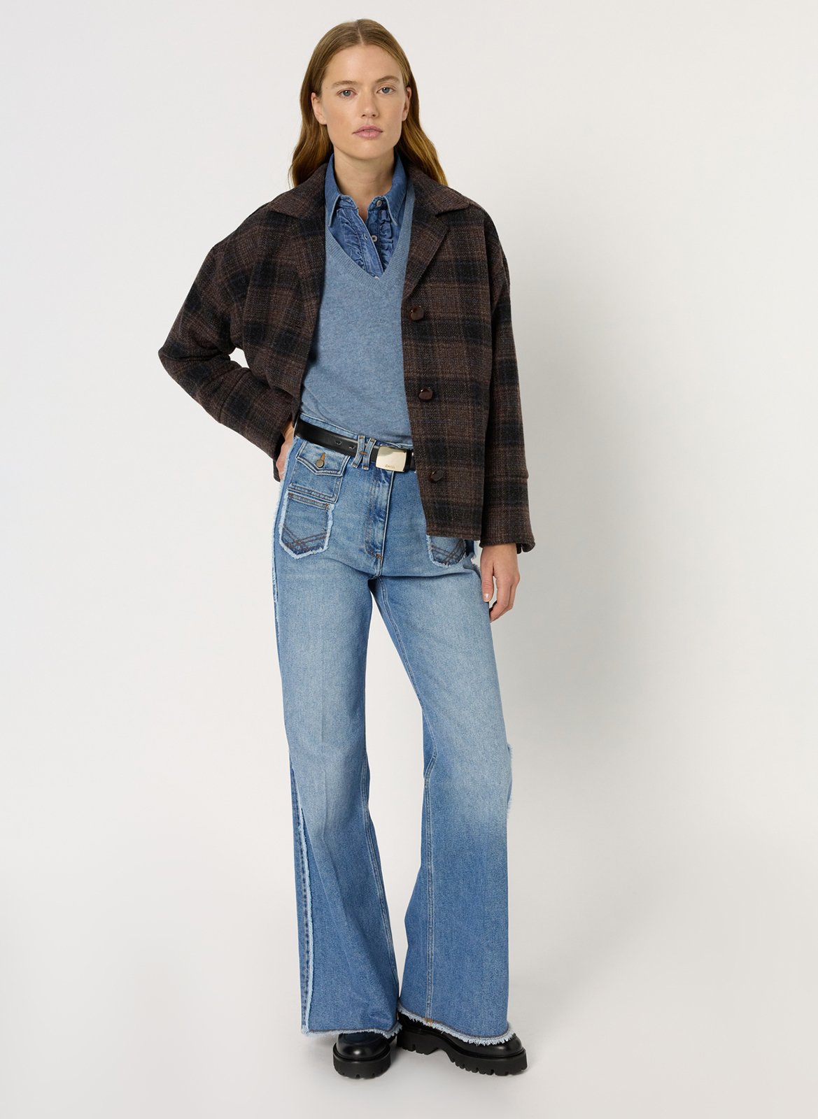 Veste col tailleur à carreaux GERARD DAREL Marron