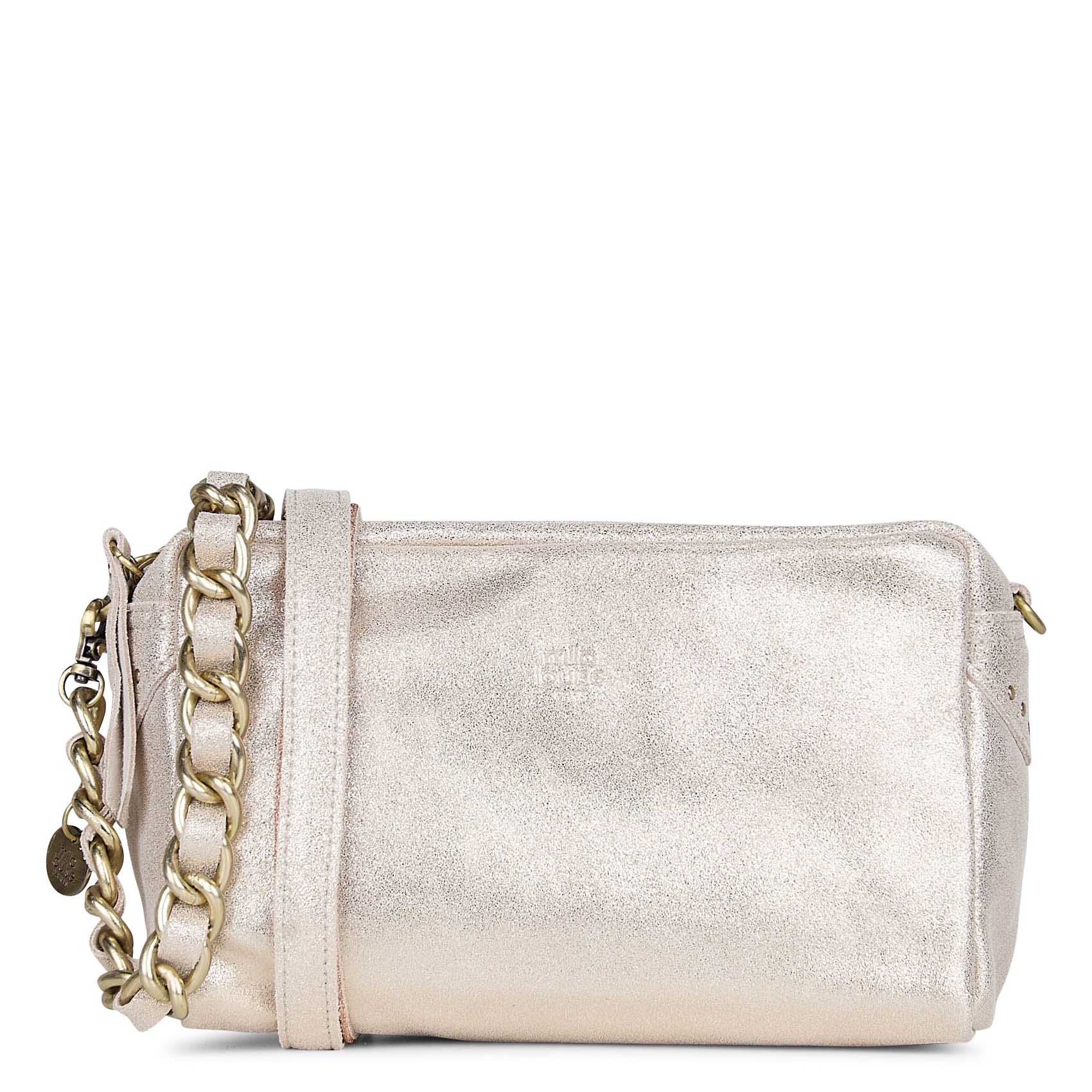 Metallic split leather shoulder bag MILA LOUISE White