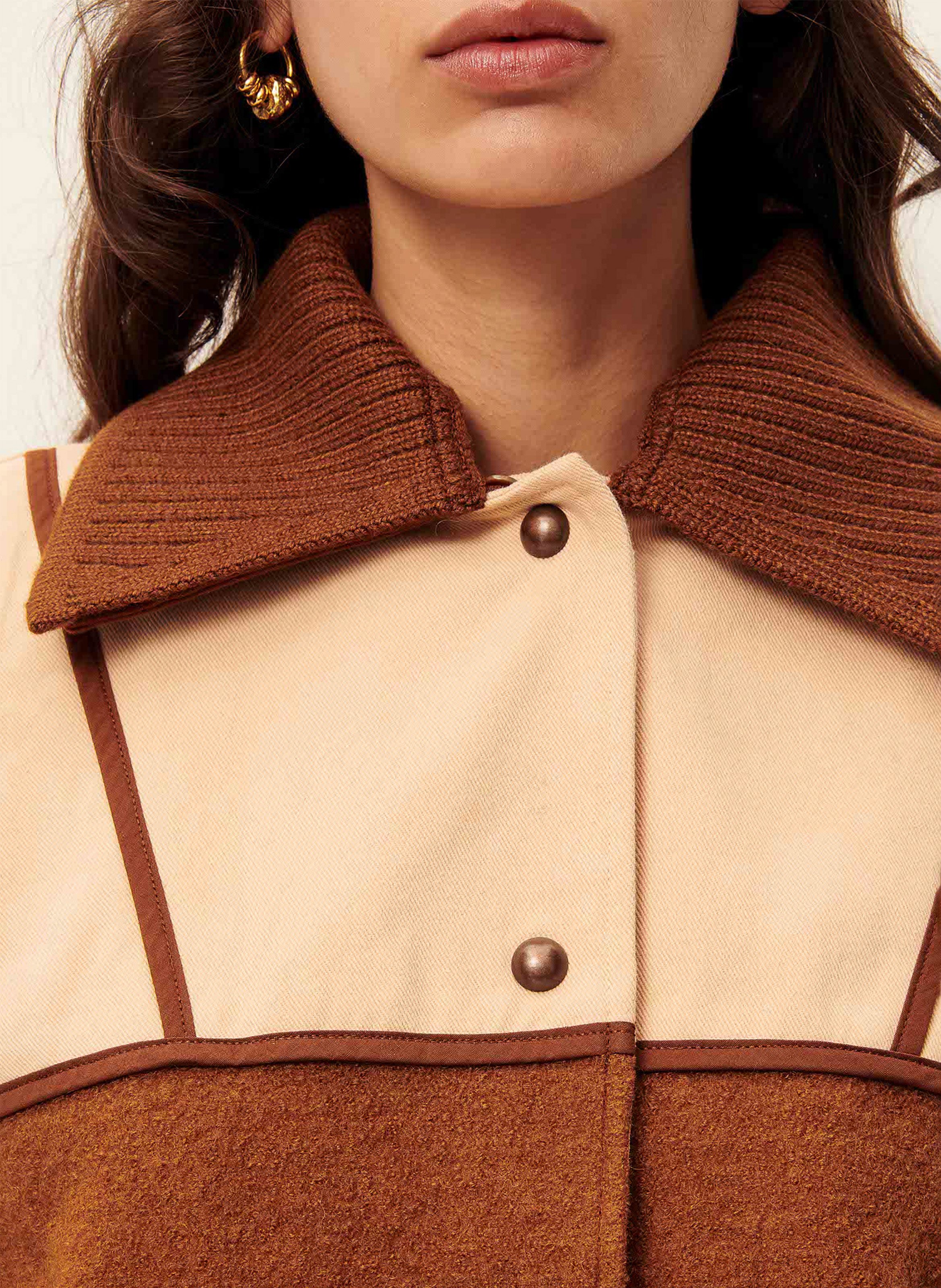 Blouson col classique amovible en laine SESSUN Marron