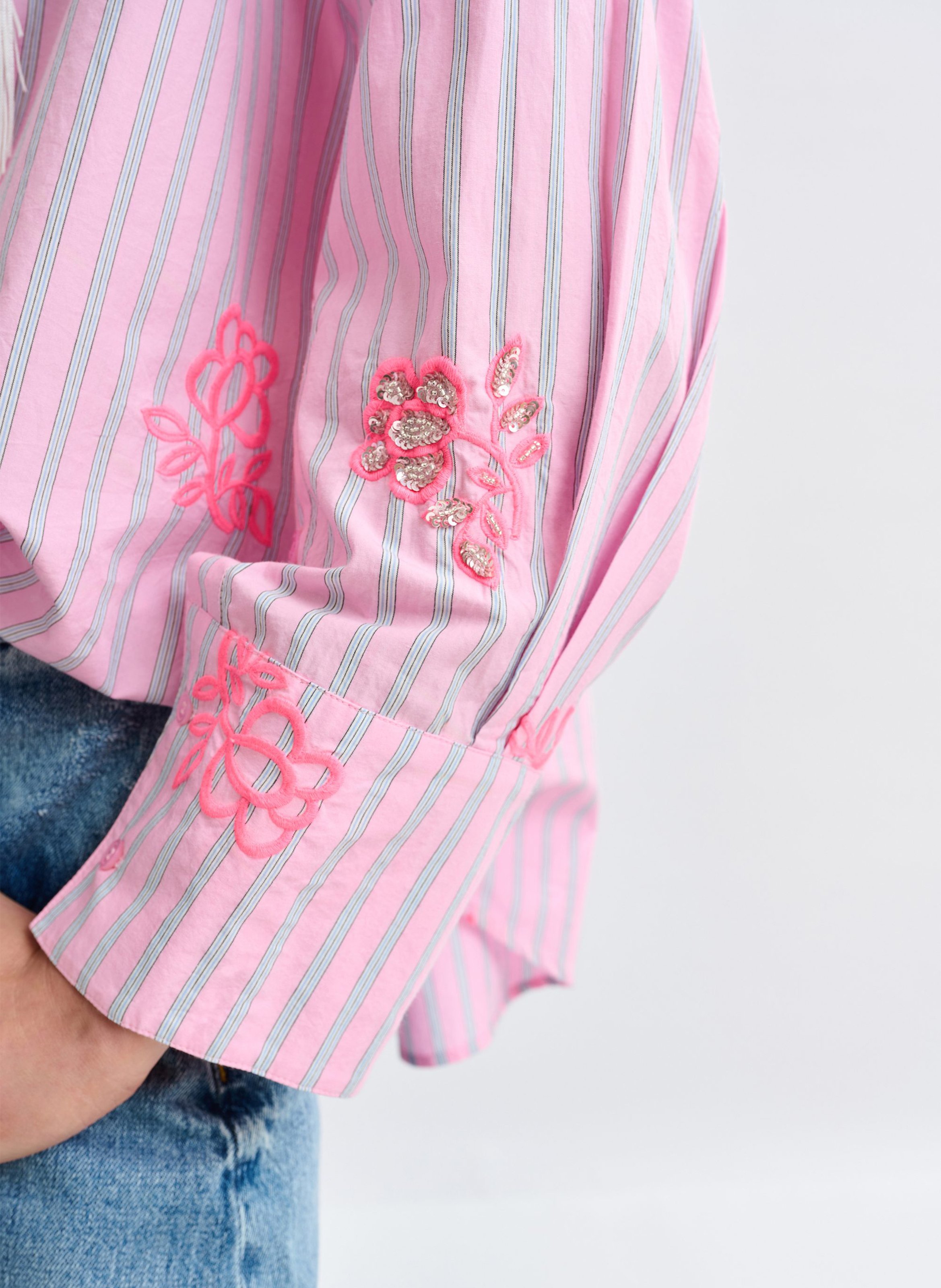 Oversized striped shirt with embroidery ESSENTIEL ANTWERP Pink