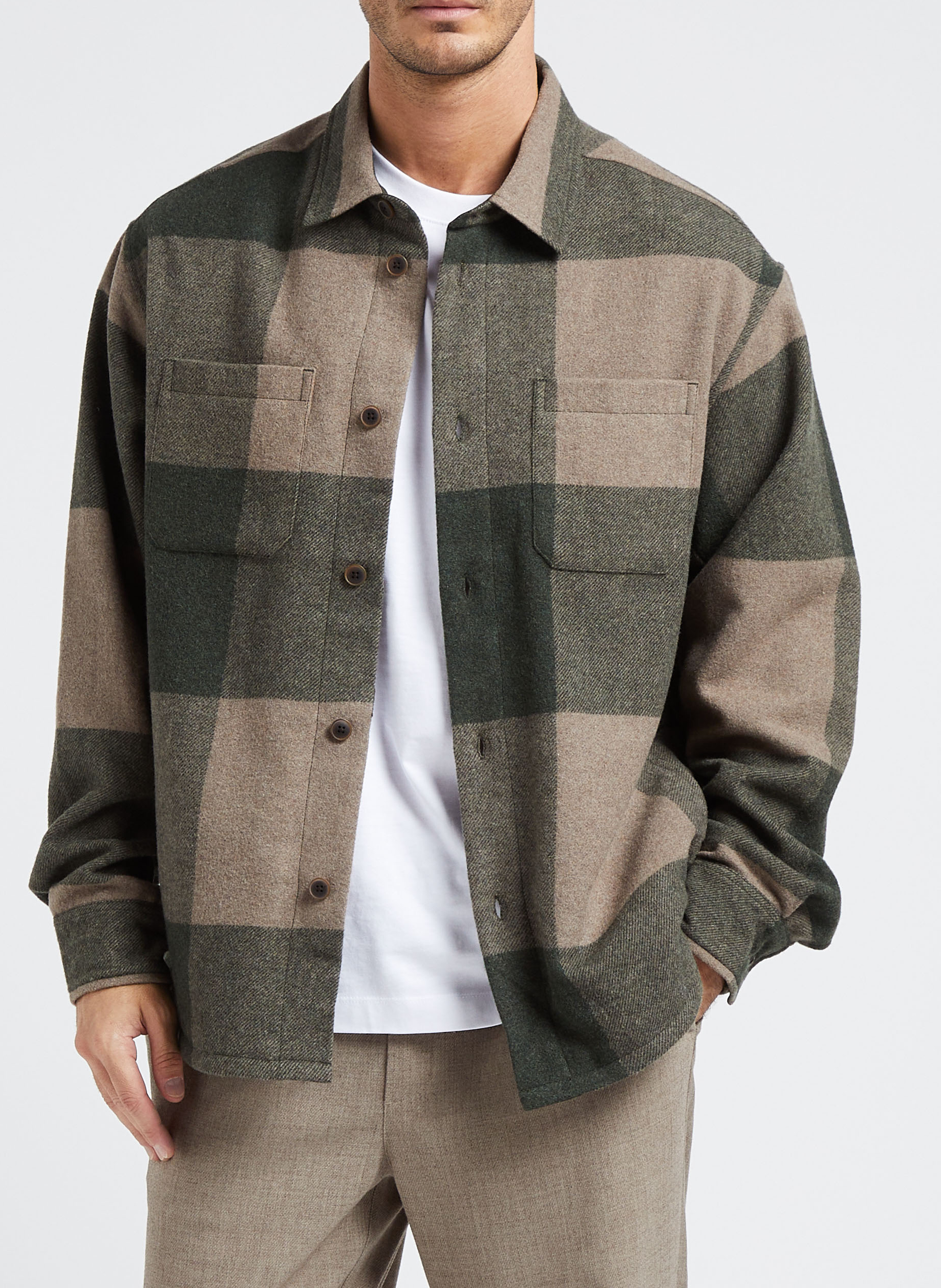 Chemise col classique à carreaux en laine mélangée  LES DEUX Multicolore