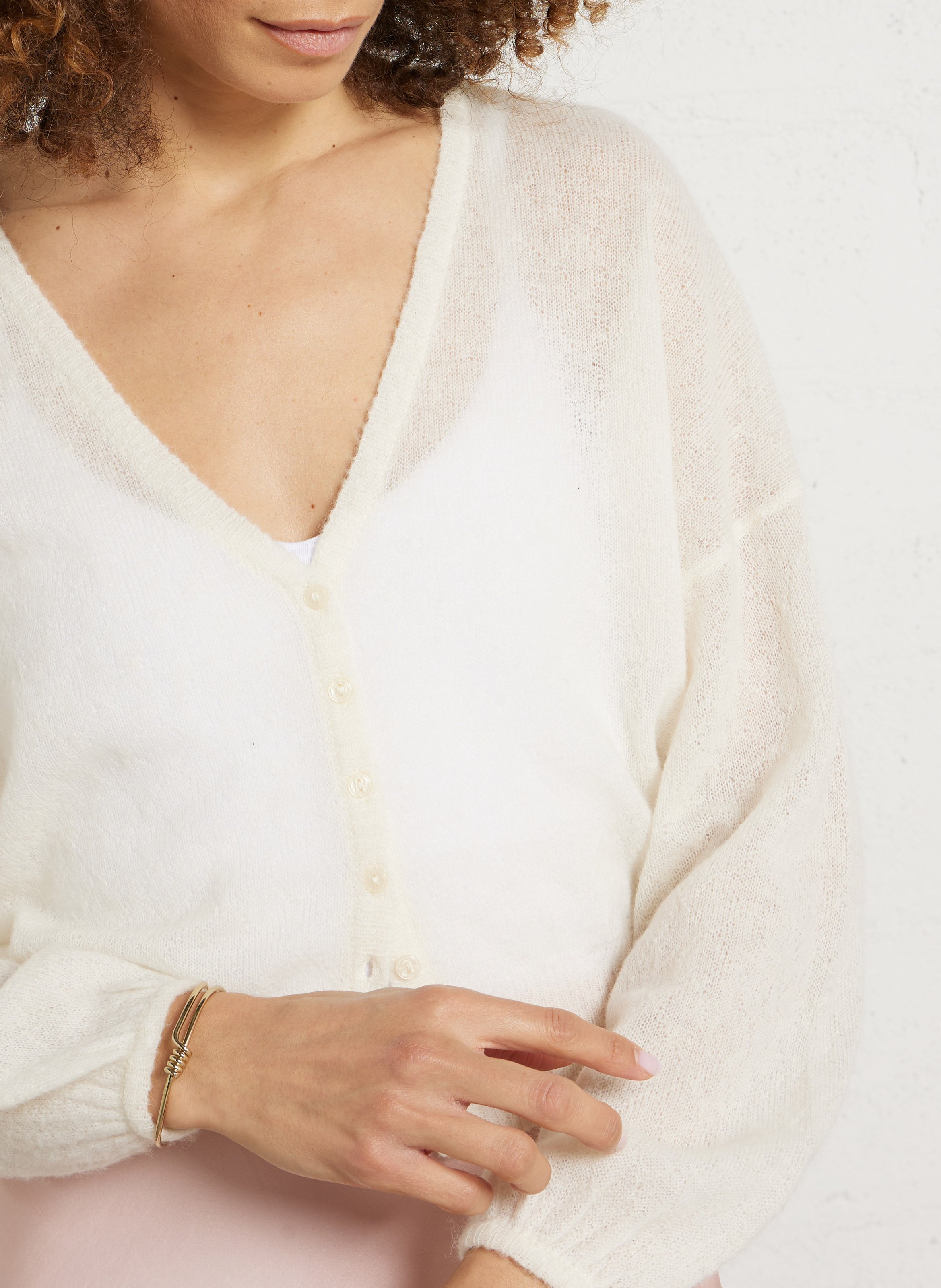 Gilet ample col V en laine mélangée DES PETITS HAUTS Beige