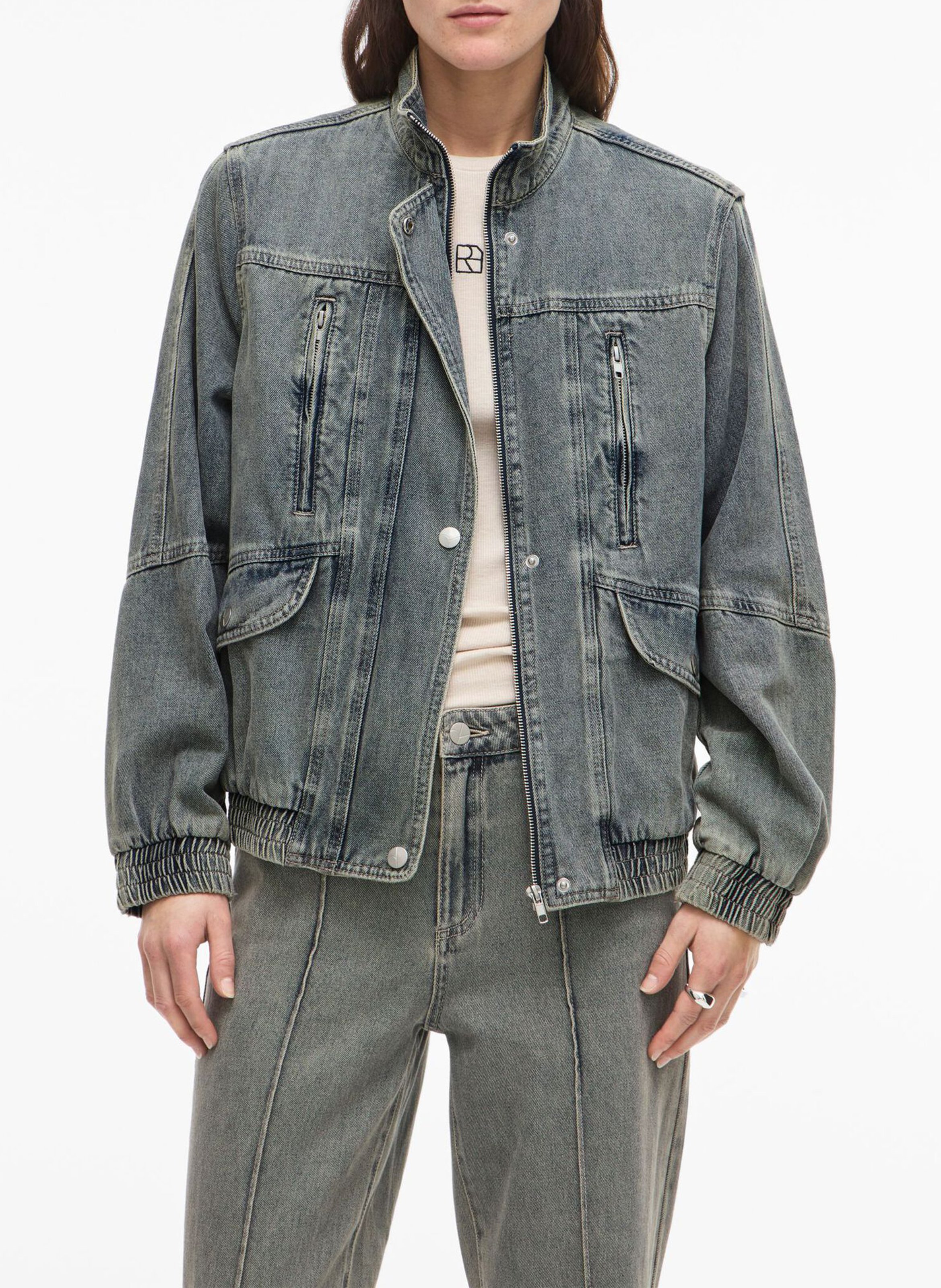 Oversized high-neck jacket in cotton and recycled cotton ROUGE EDIT Blue