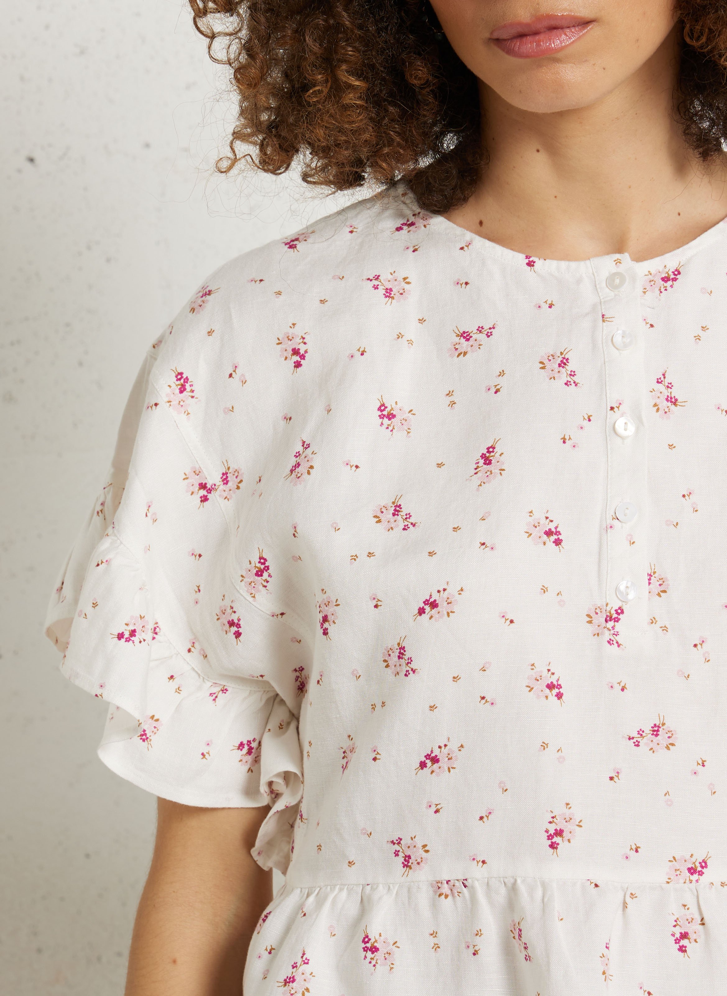 Blouse imprimée col rond   DES PETITS HAUTS Blanc