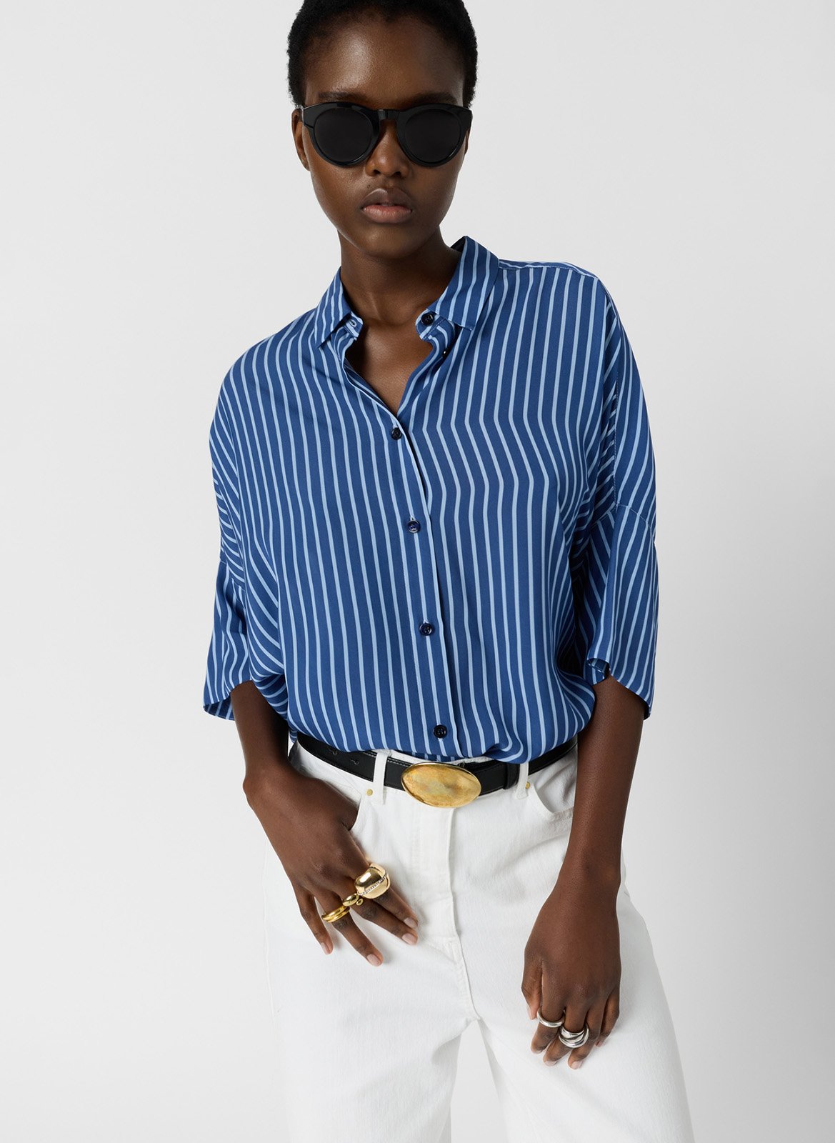 Oversize Bluse mit 3/4-Ärmeln gestreift GERARD DAREL Blau