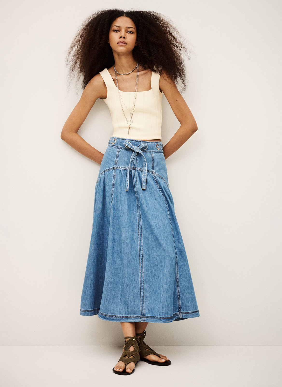 Jupe évasée taille haute en denim BA&SH Bleu