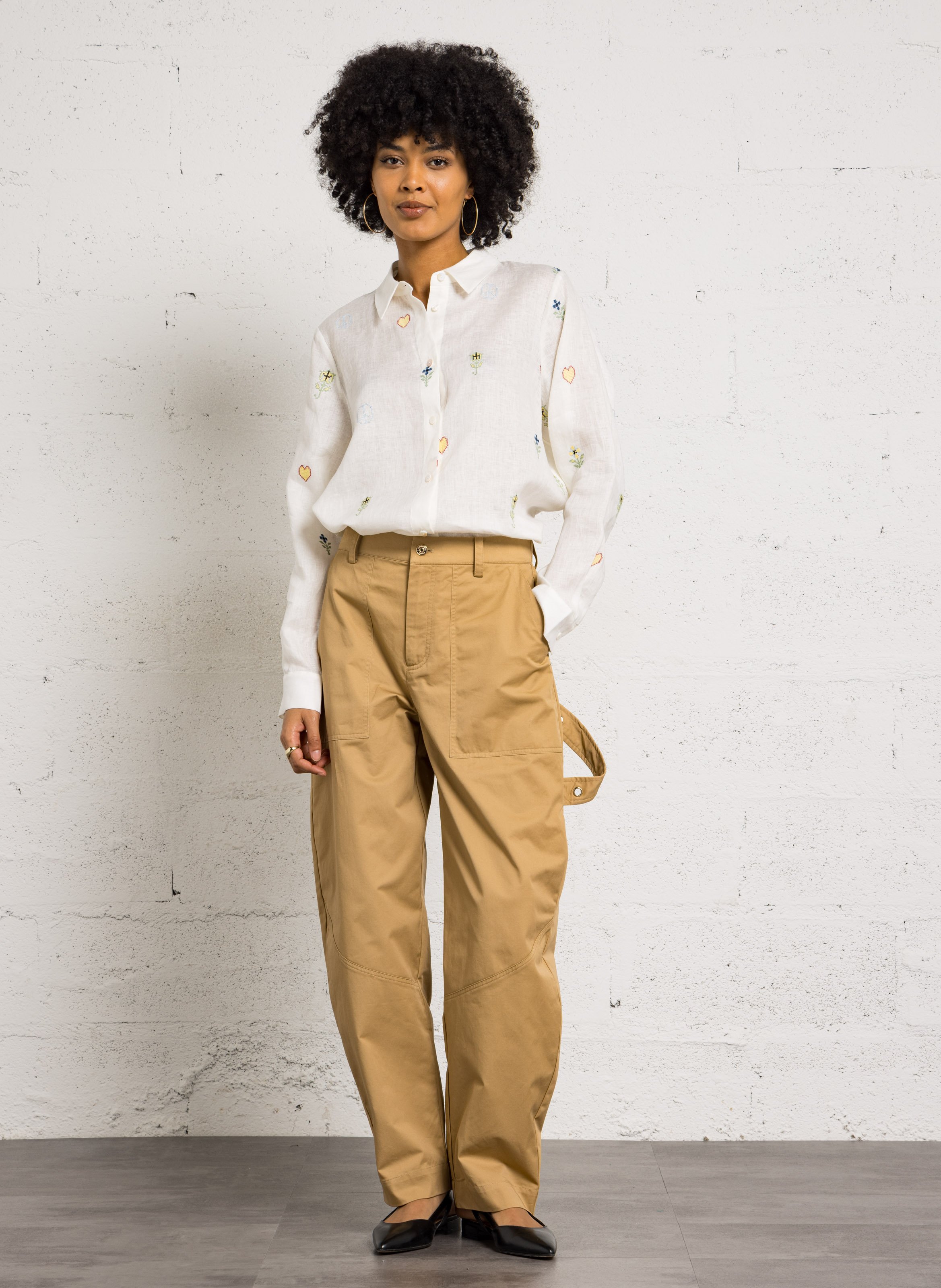 Checked linen shirt with classic collar BERENICE White