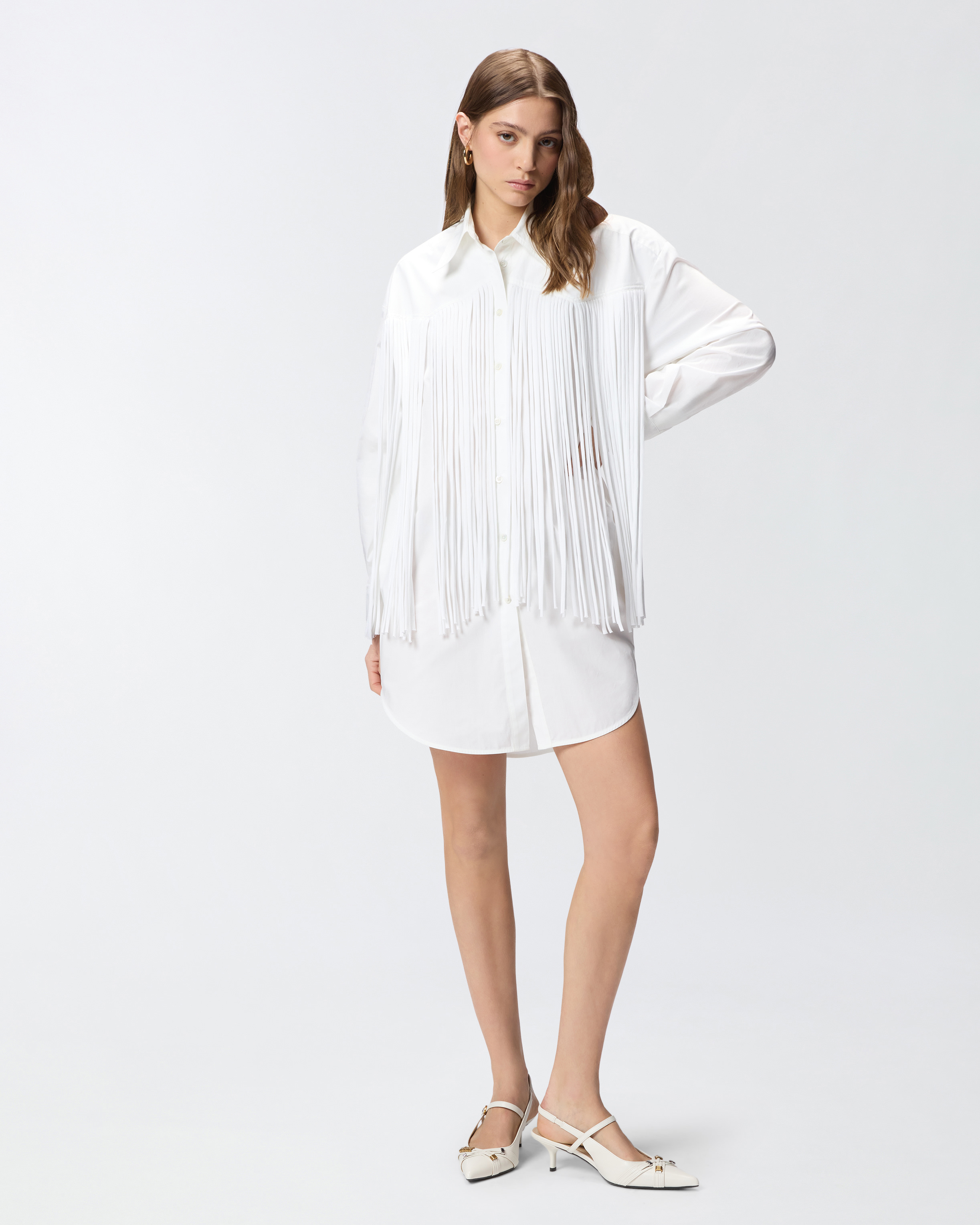 Robe chemise courte à franges PINKO Blanc