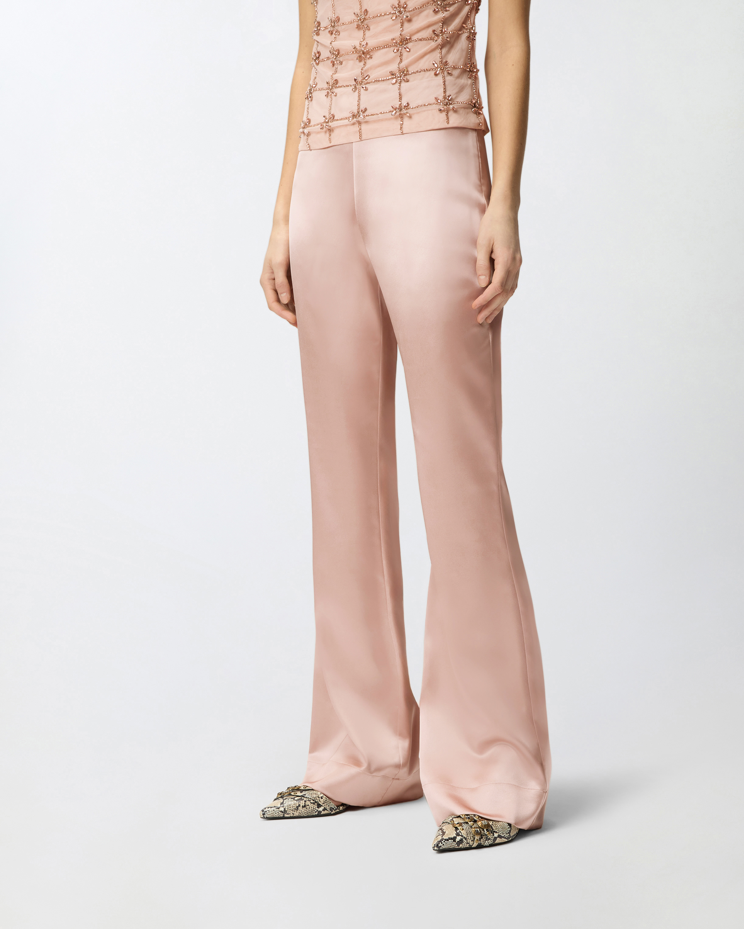 Pantalon évasé en satin PINKO Rose