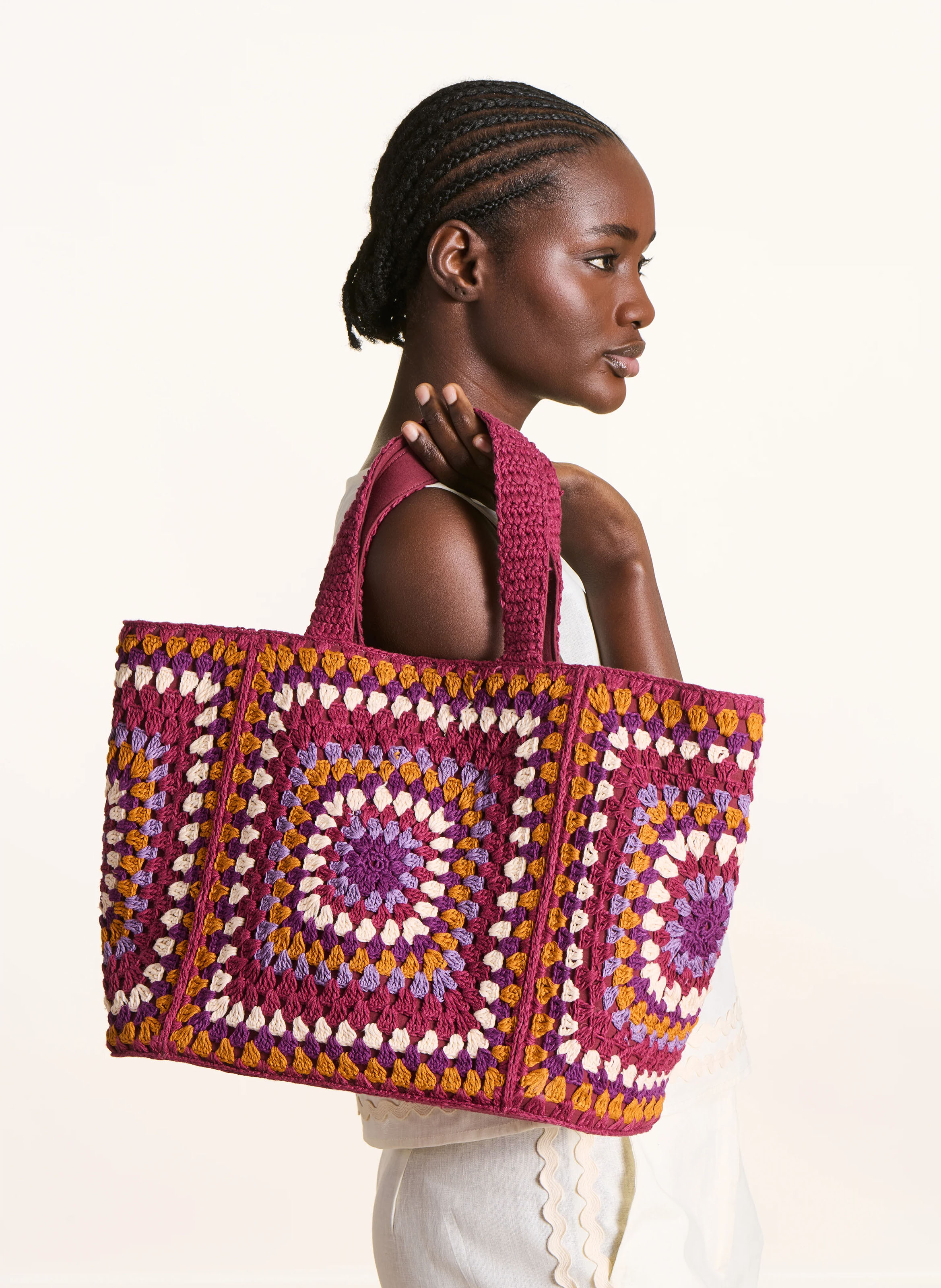 Sac cabas en coton crocheté LA FEE MARABOUTEE Marron
