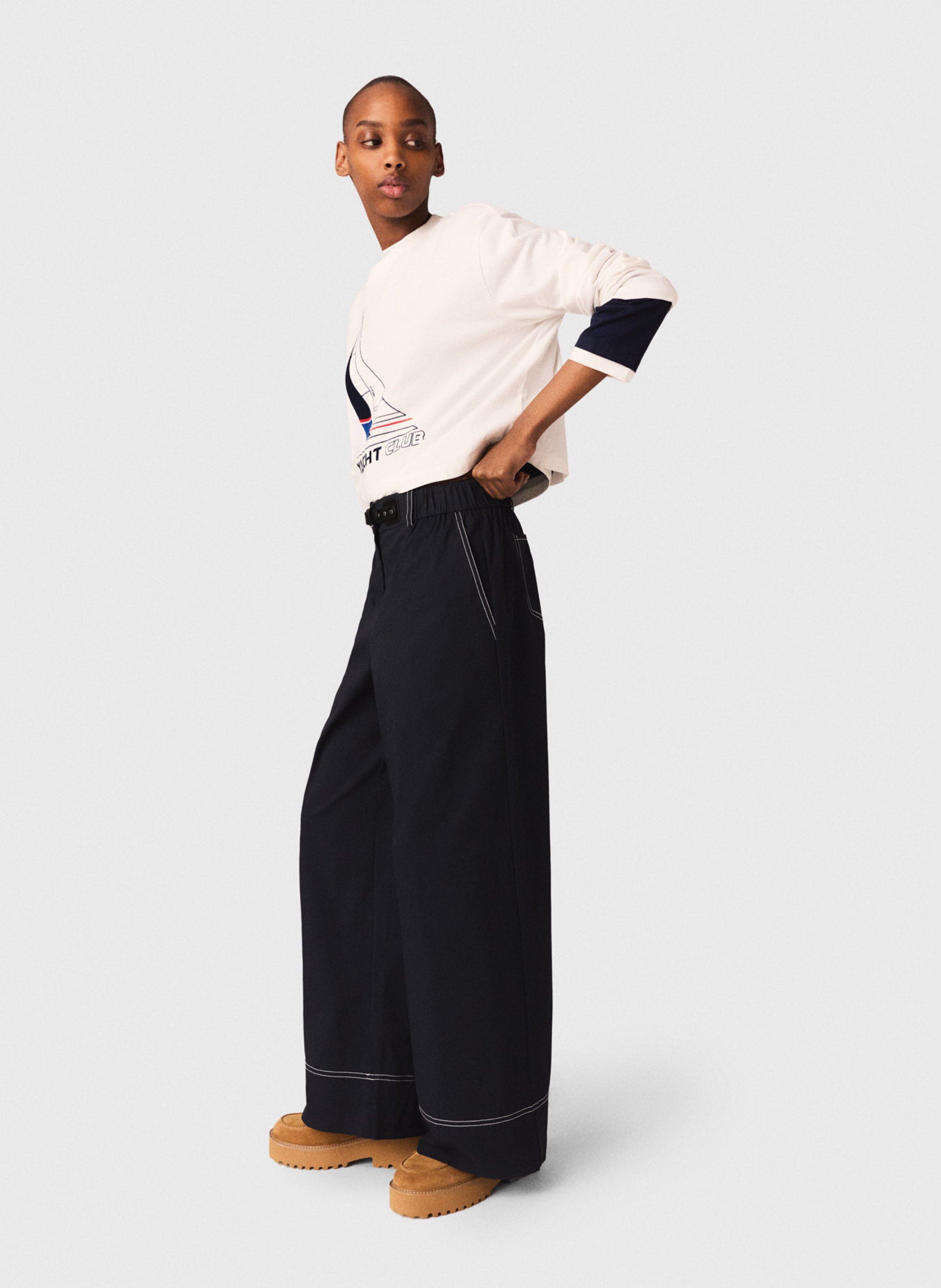 Pantalon large en coton mélangé MAJE Bleu